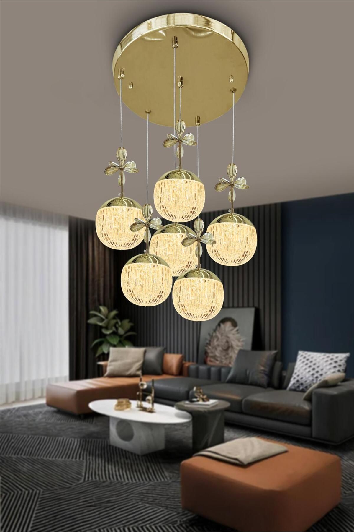Modern Sarkıt Cam 6 Top Led Avize
