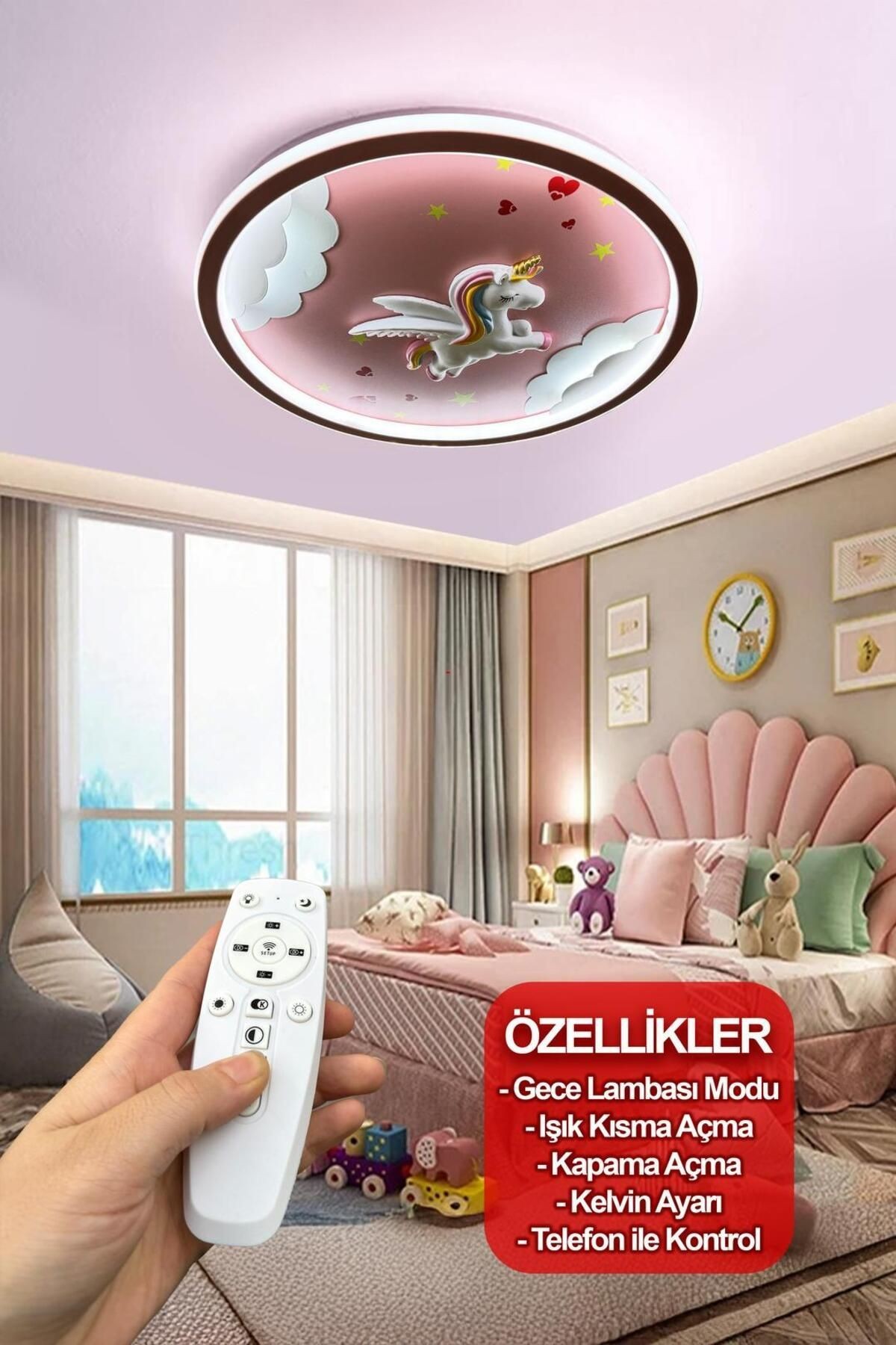 Modern Plafonyer Erkek-Kız Çocuk Odası Avizesi ( gece lambası modlu ) Led Avize