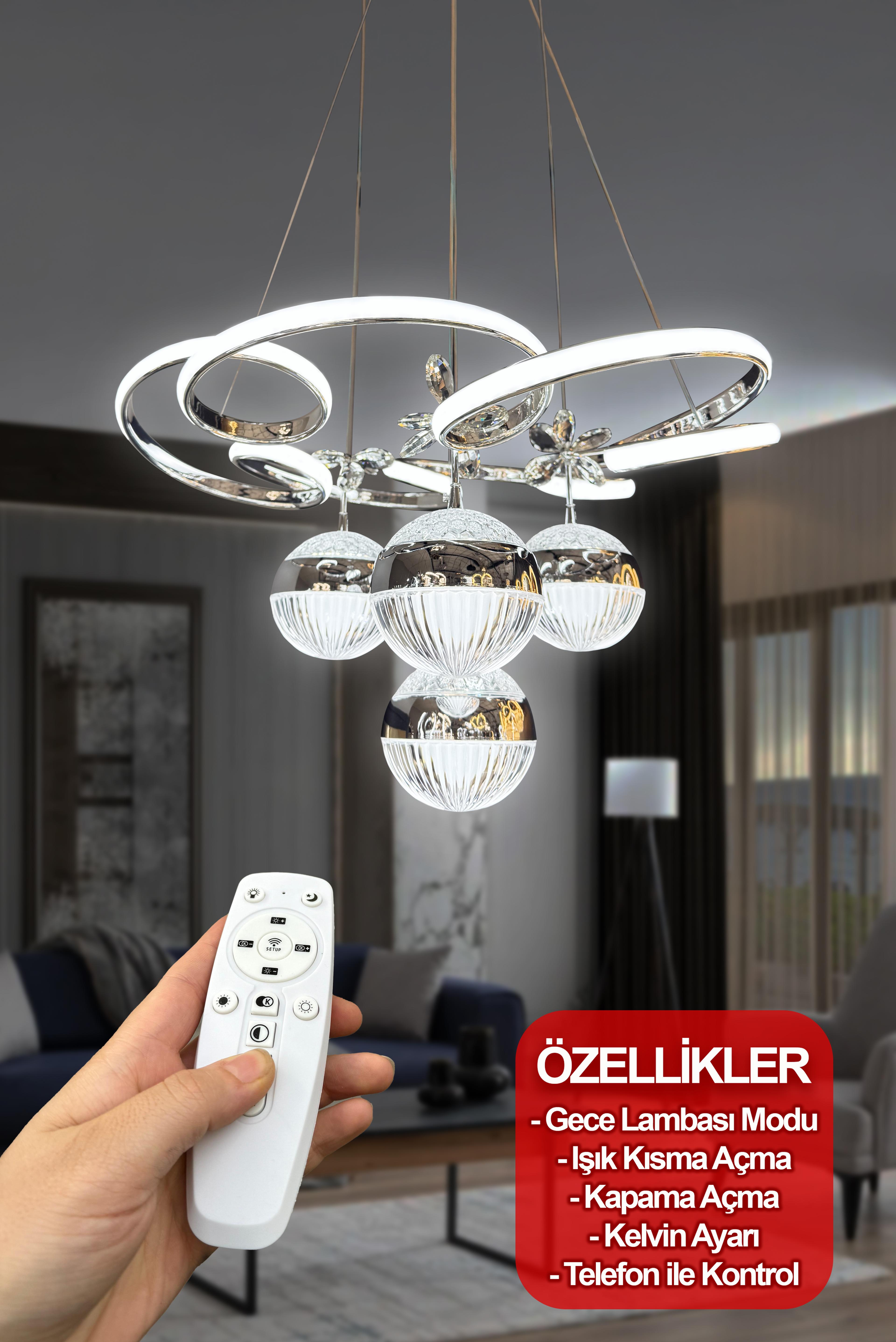 Florya İthal 3 Renk Akıllı Kumandalı(telefonda kullanım ) Modern Sarkıt Özel Led Avize