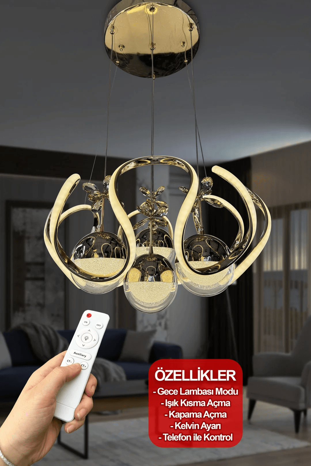 Arya XL Yeni Fanuslu Şeker Top 4 Lü Modern Sarkıt Led Avize
