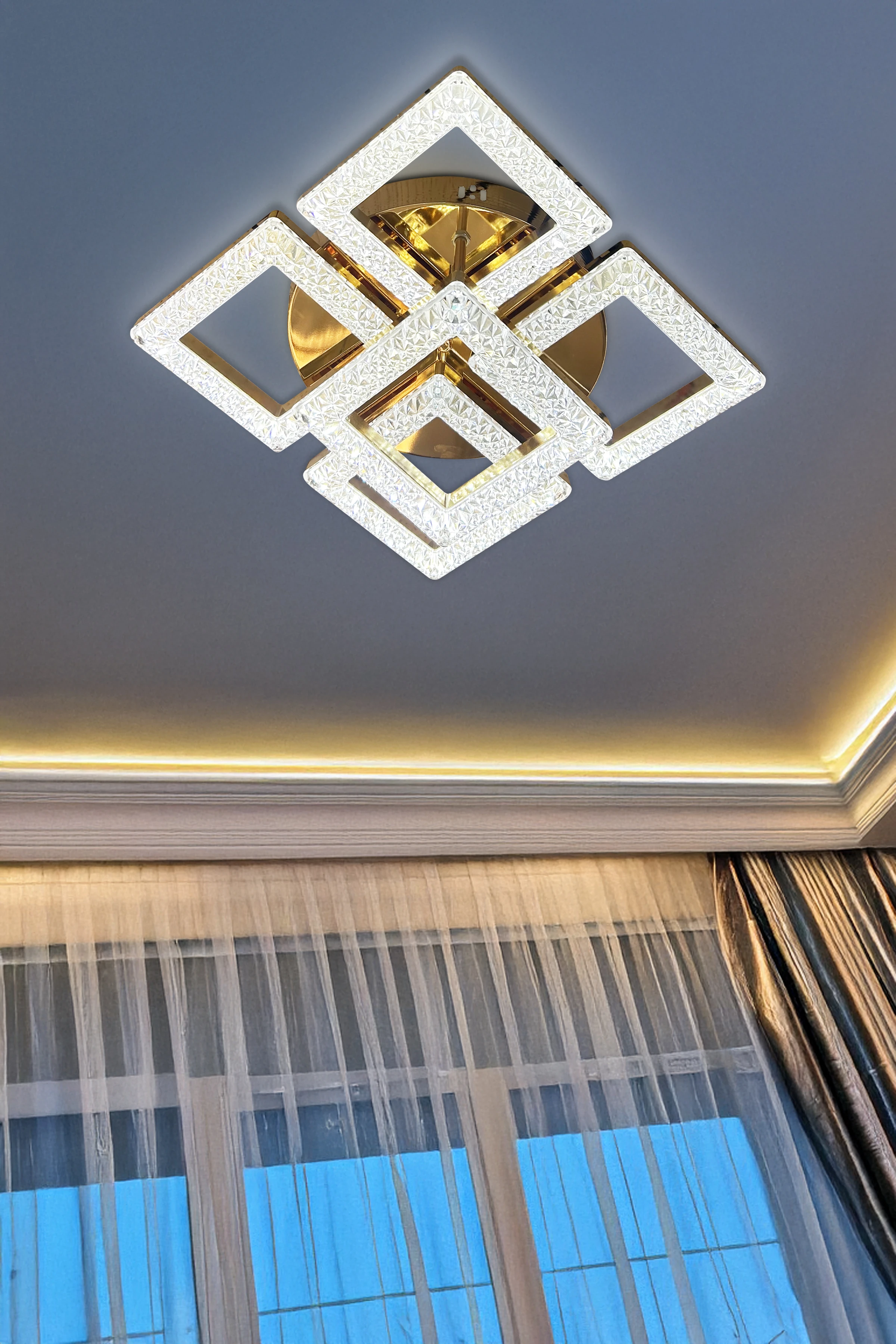 Kare Akrilik 5'Li Plafonyer 3 Renk Tavana Sıfır Led Avize