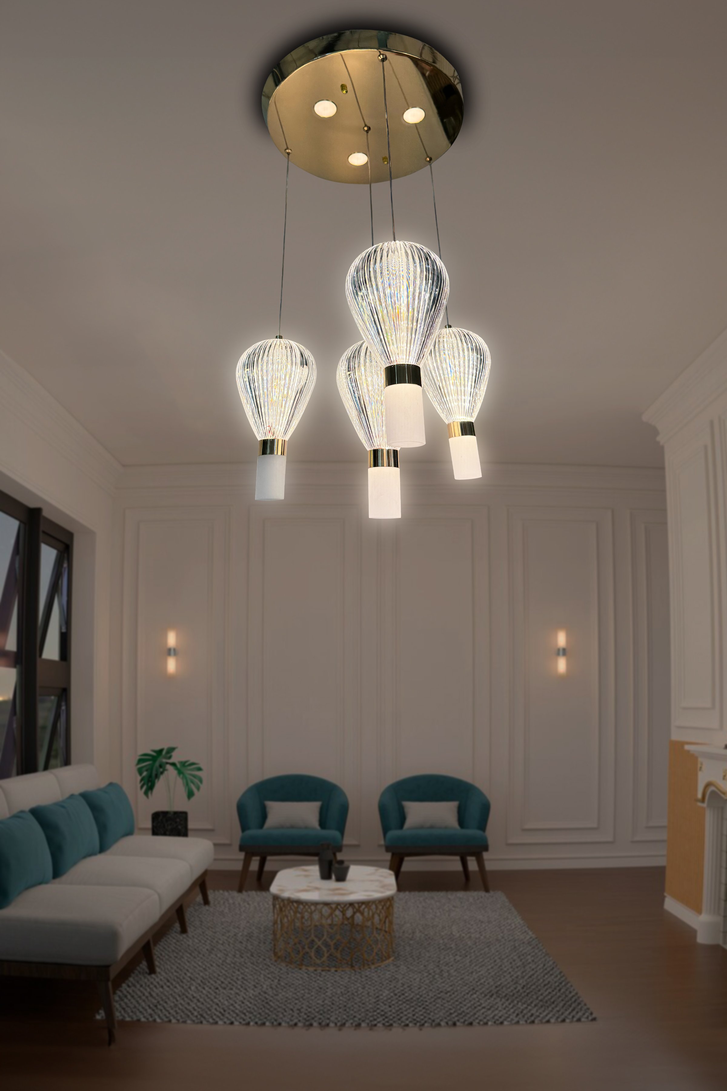 Paraşüt 4 'lü Modern Salon Led Avize