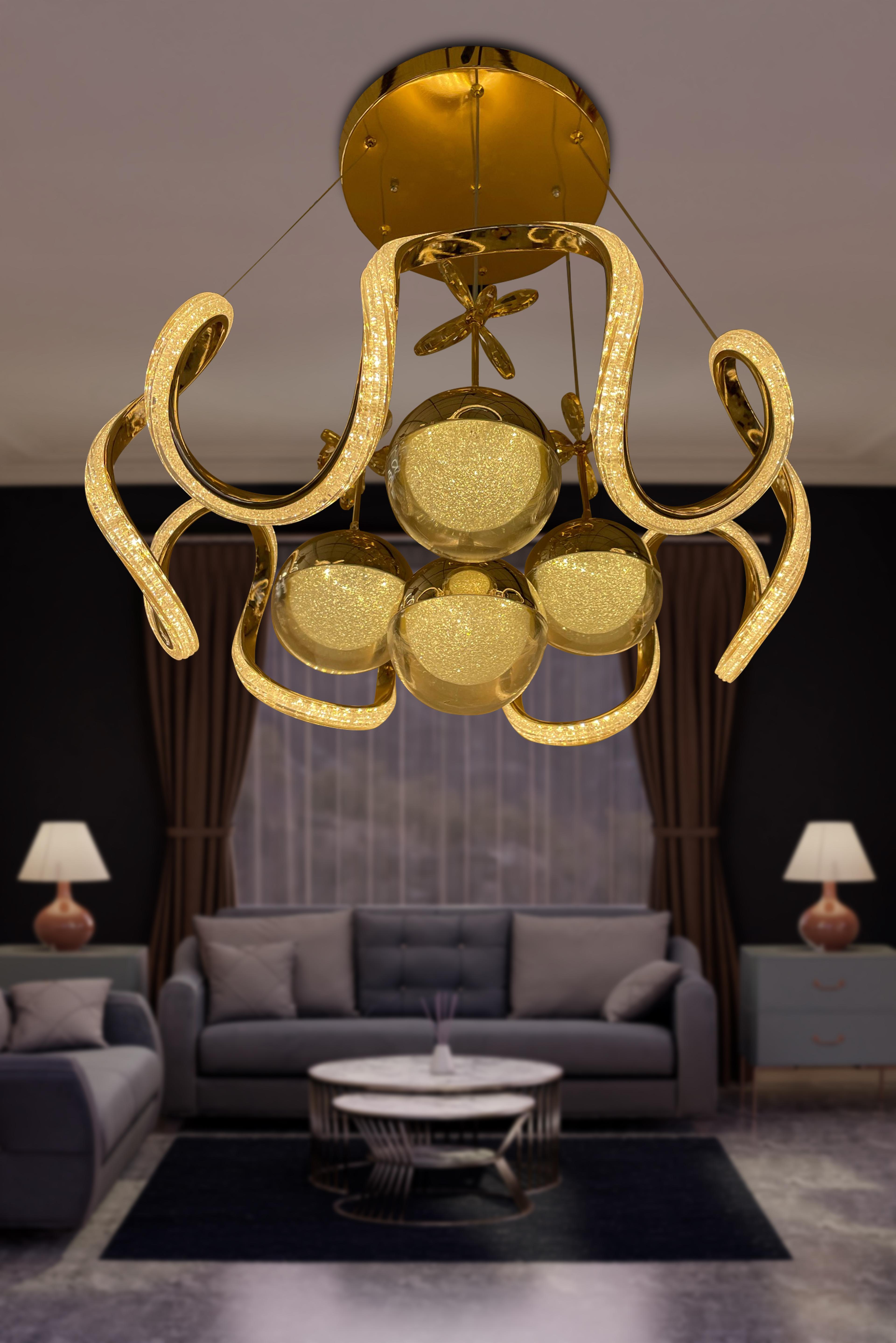 Arya Fanus 4 Toplu Simli Slikonlu Yüksek (Işık) Modern Salon Led Avizesi