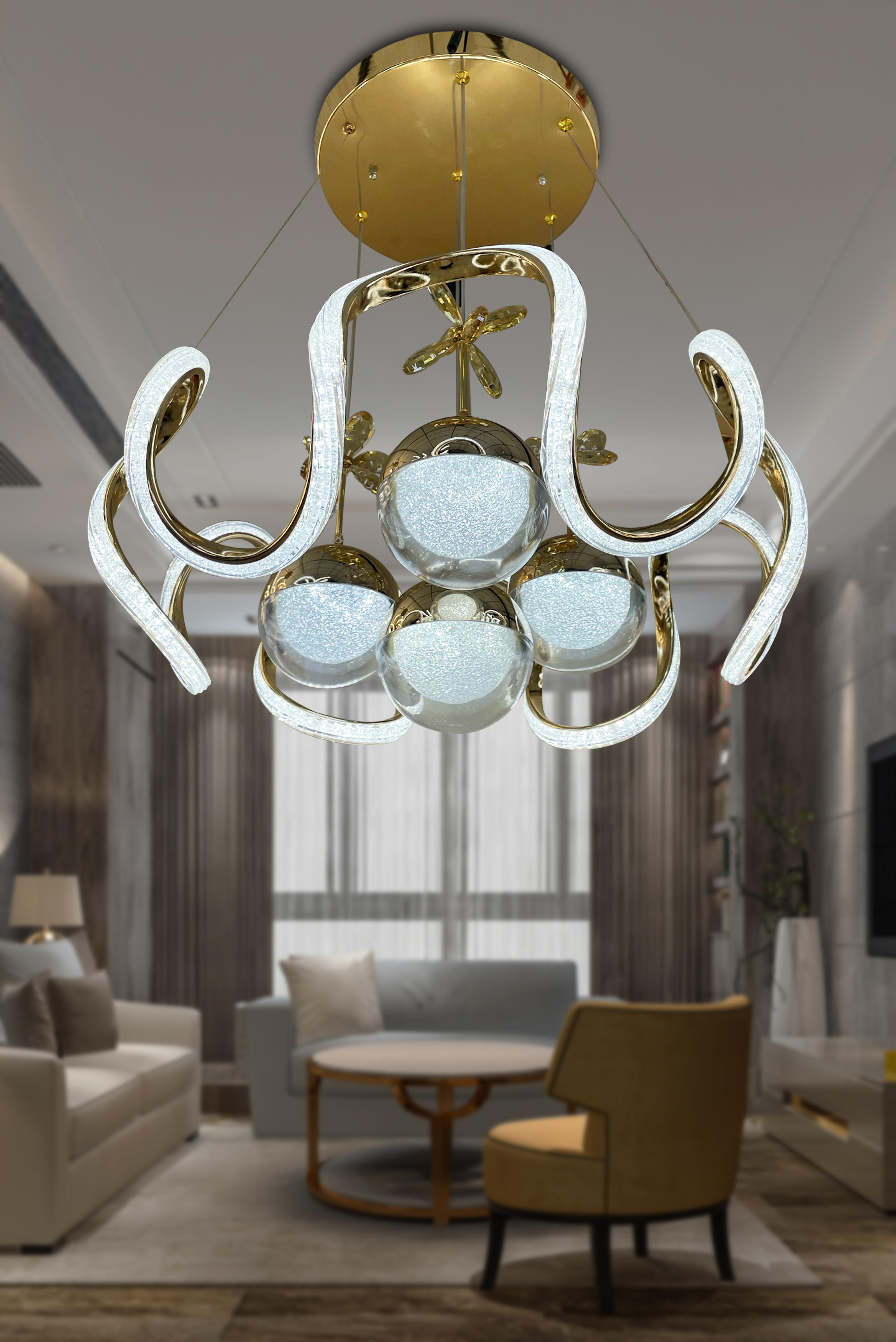 Arya Fanus 4 Toplu Simli Slikonlu Yüksek (Işık) Modern Salon Led Avizesi