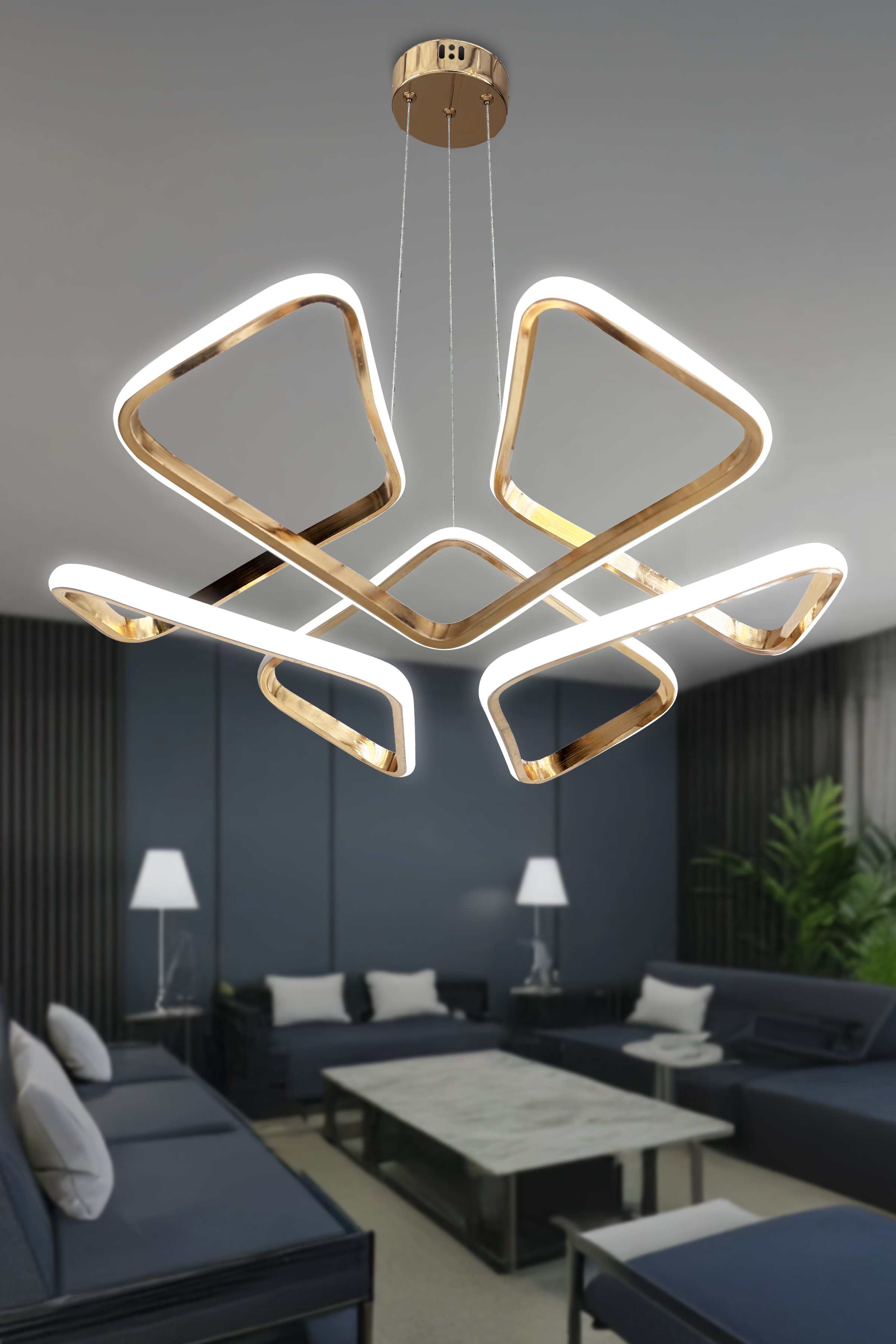 Dron Köşeli Modern Sarkıt Led Avize Salon & Oturma Odası Avizesi
