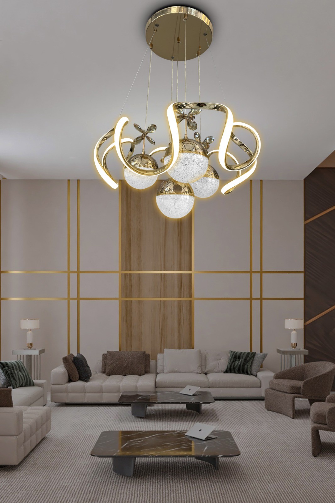 Modern Sarkıt Arya XL 4 Toplu Led Avize - 3 Renk Kumandalı - Gold
