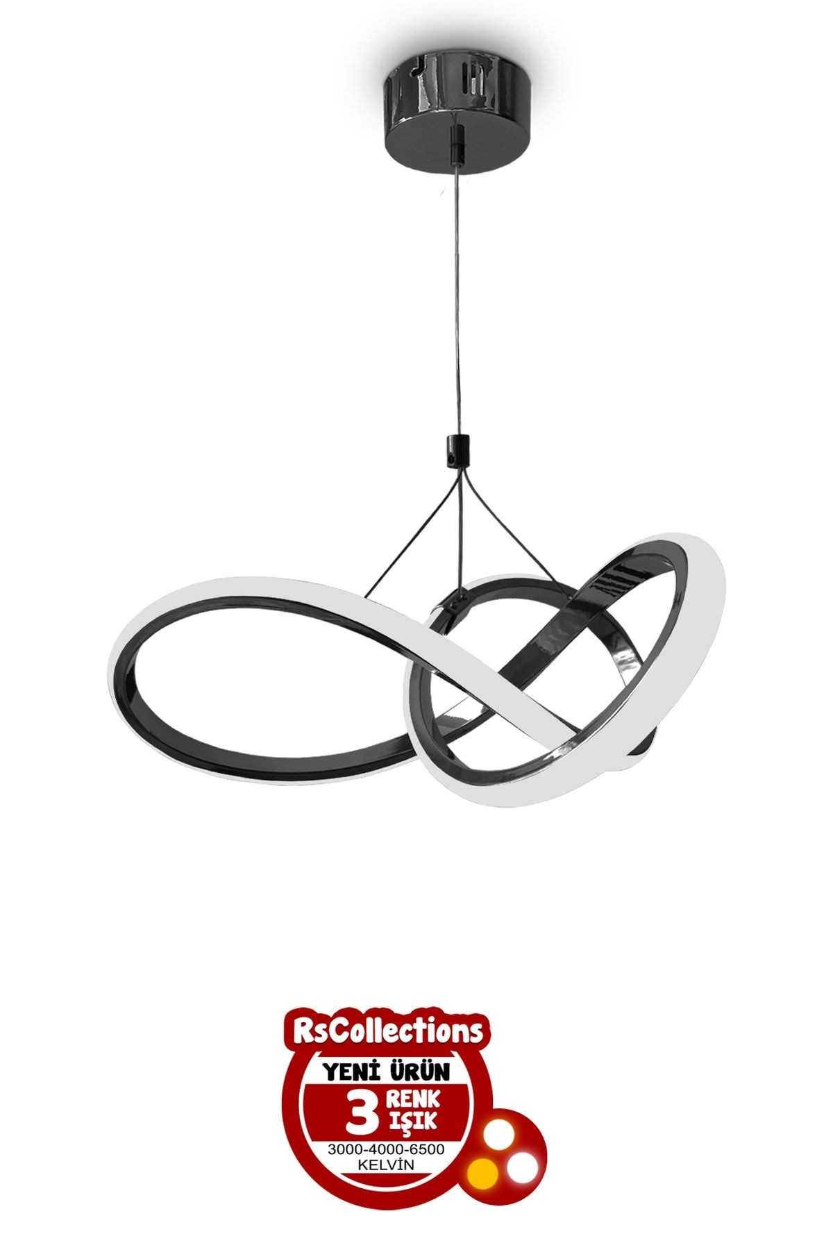 Düz 3 Renk Kardelen Model Beyaz- Sarı- Gün Işığı Modern Sarkıt Led Avize - siyah 3 renk