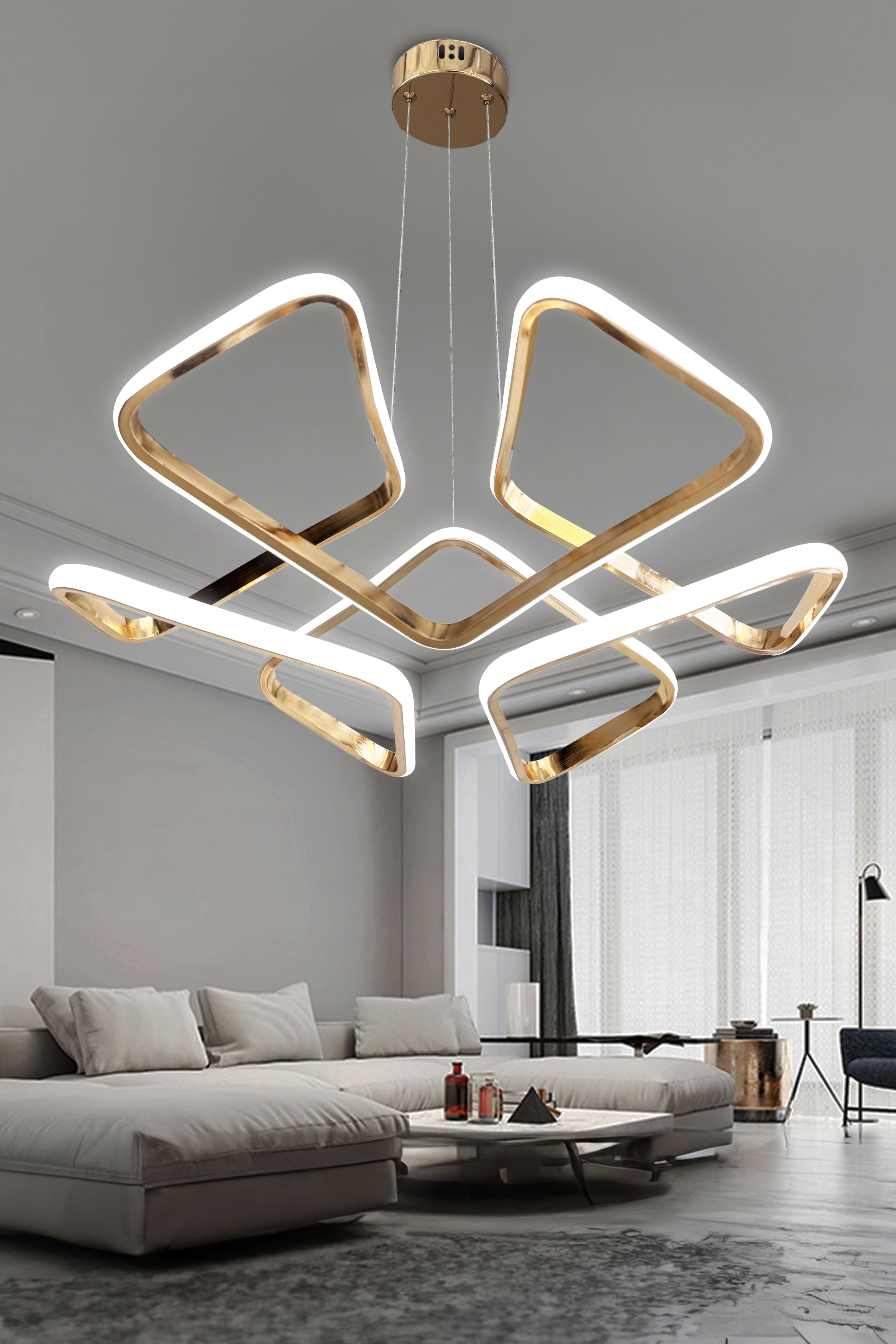 Dron Köşeli Modern Sarkıt Led Avize Salon & Oturma Odası Avizesi