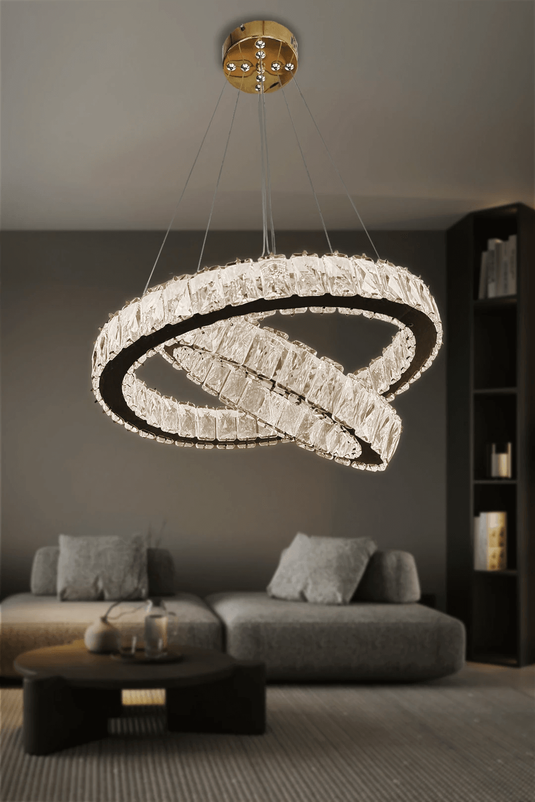 2 Daire Taşlı Modern Salon Sarkıt İthal Led Avize