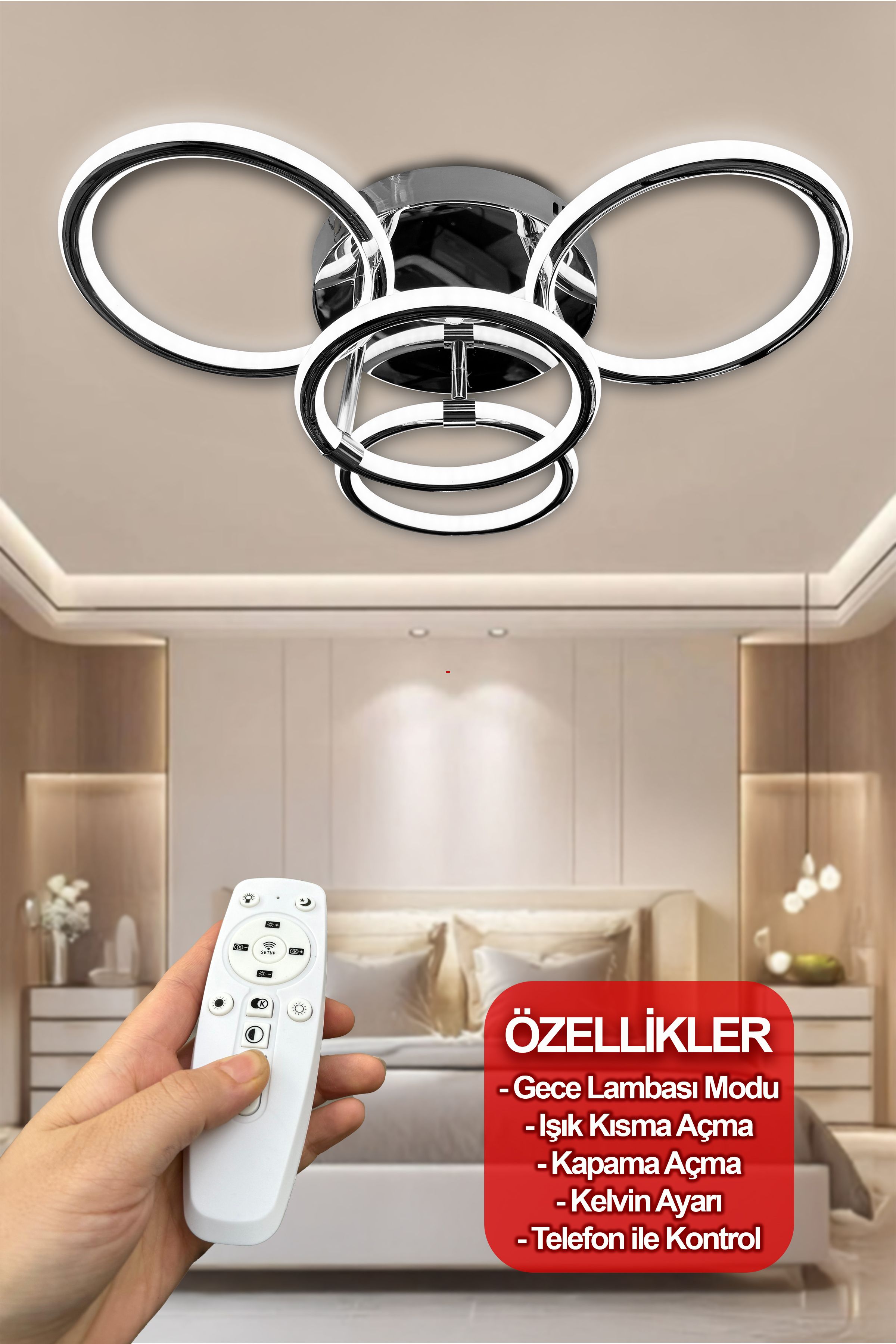 Exxen Kumandalı Çift Yönlü İthal 3+1 Modern Yüksek Işık Gücü Modern Uzun Ömürlü Sarkıt Led Avize