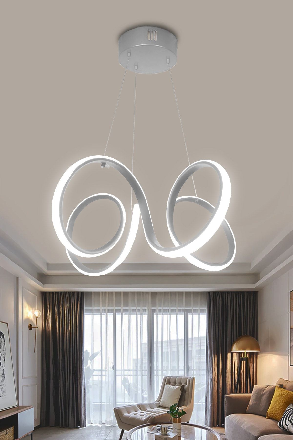 4 Kol Siyah Kasa Modern Sarkıt Led Avize - Gri