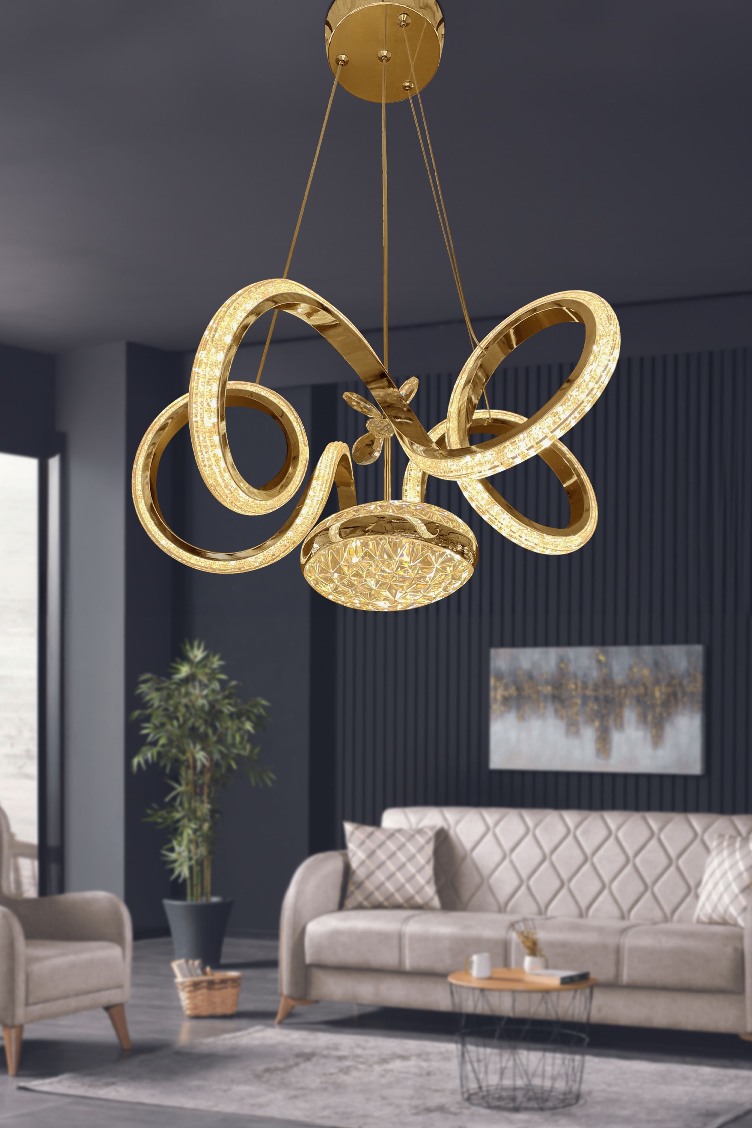 Kıvrım Eliza Tek Toplu Simli Slikonlu Modern Oturma Led Avizesi