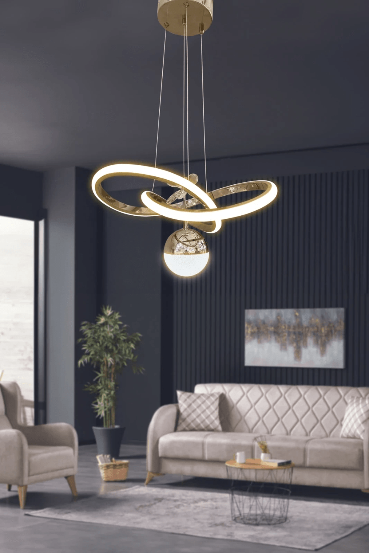 Kardelen Toplu Modern Sarkıt Led Avize - 3 Renk Kumandasız - gold