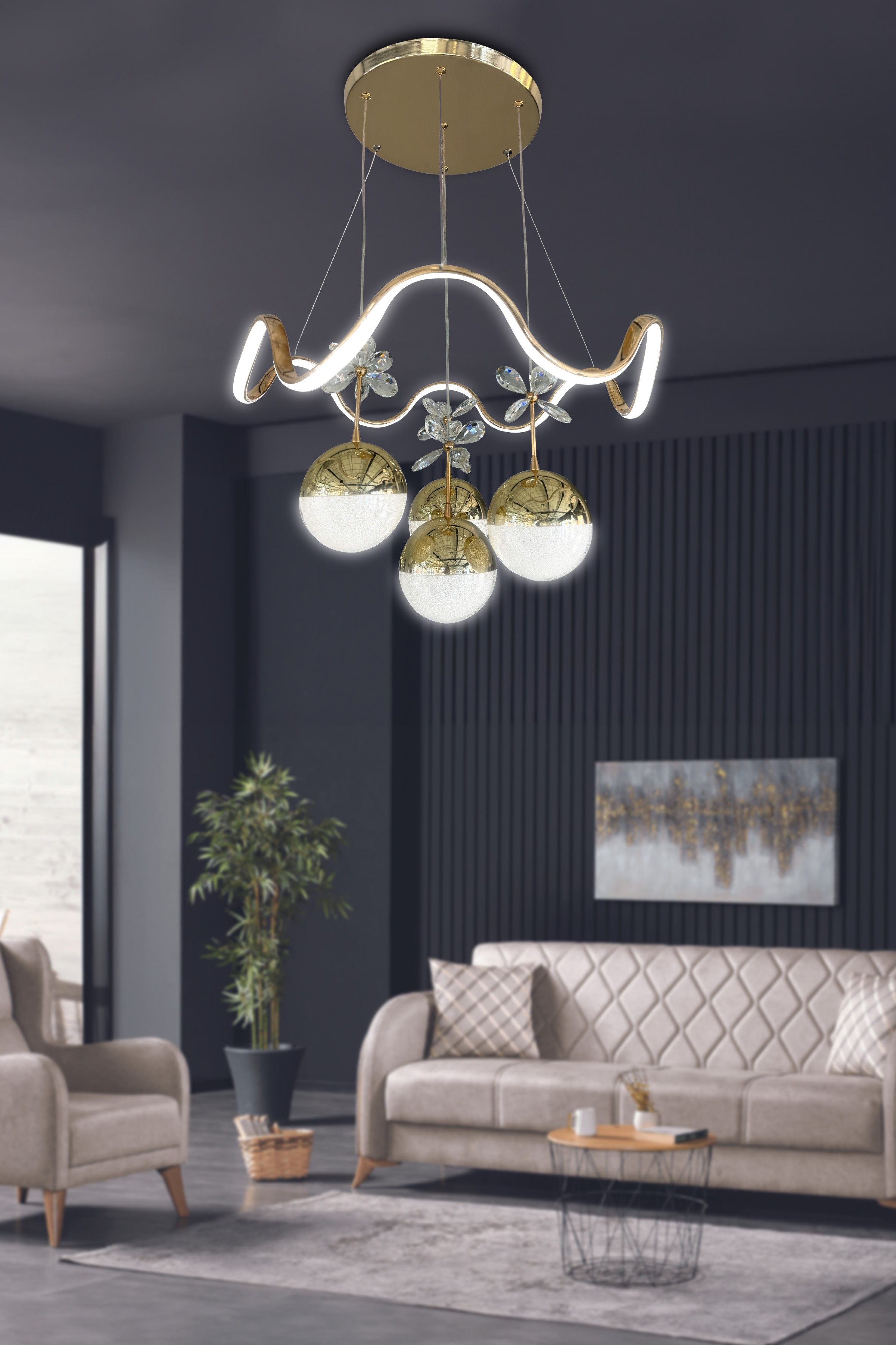 Zikzak 4 Toplu Modern Sarkıt Led Avize