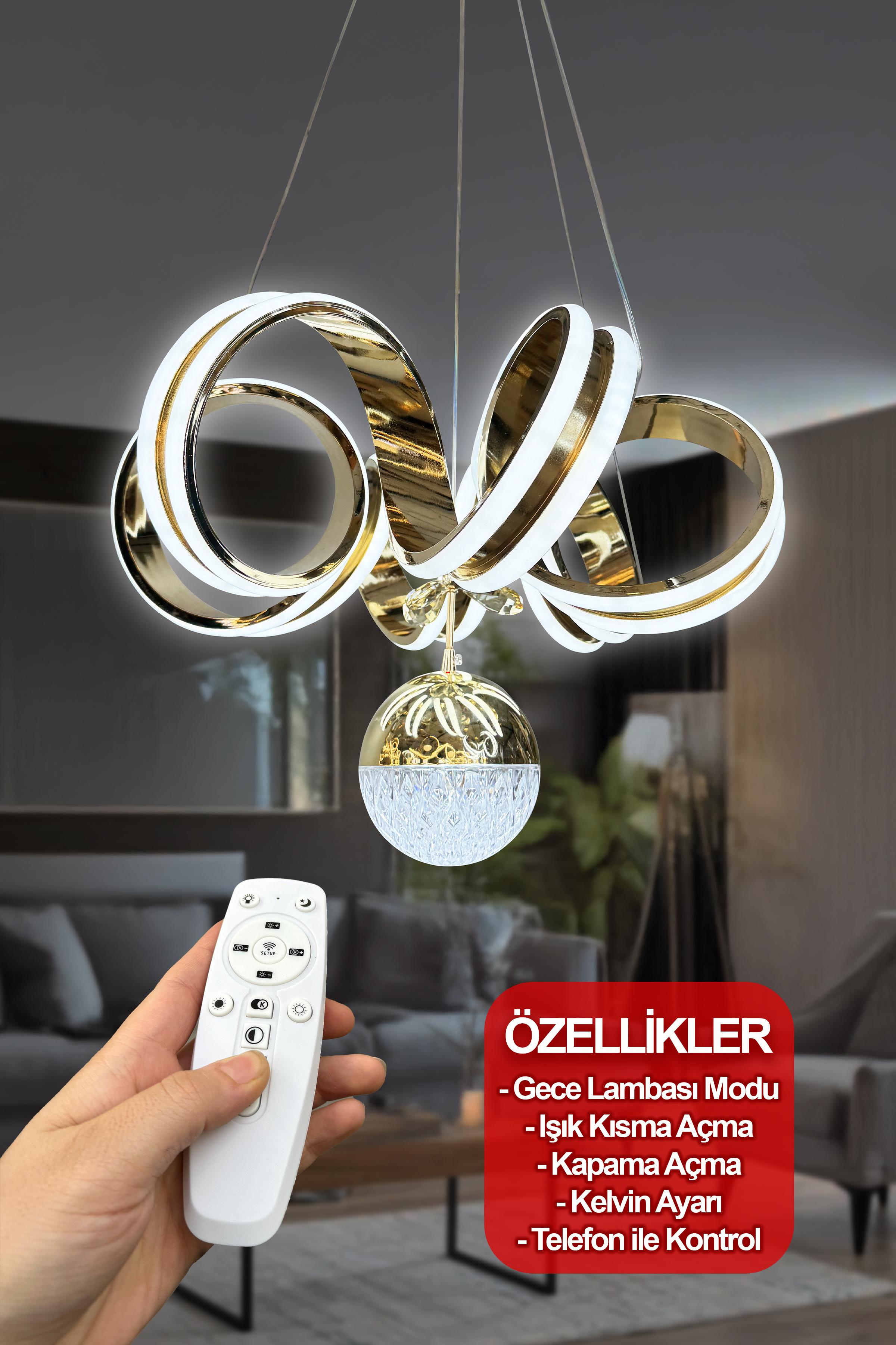 Kıvrım Çift Yönlü Tek Top Modern Sarkıt Salon - Oturma Odası Led Avize - Gold