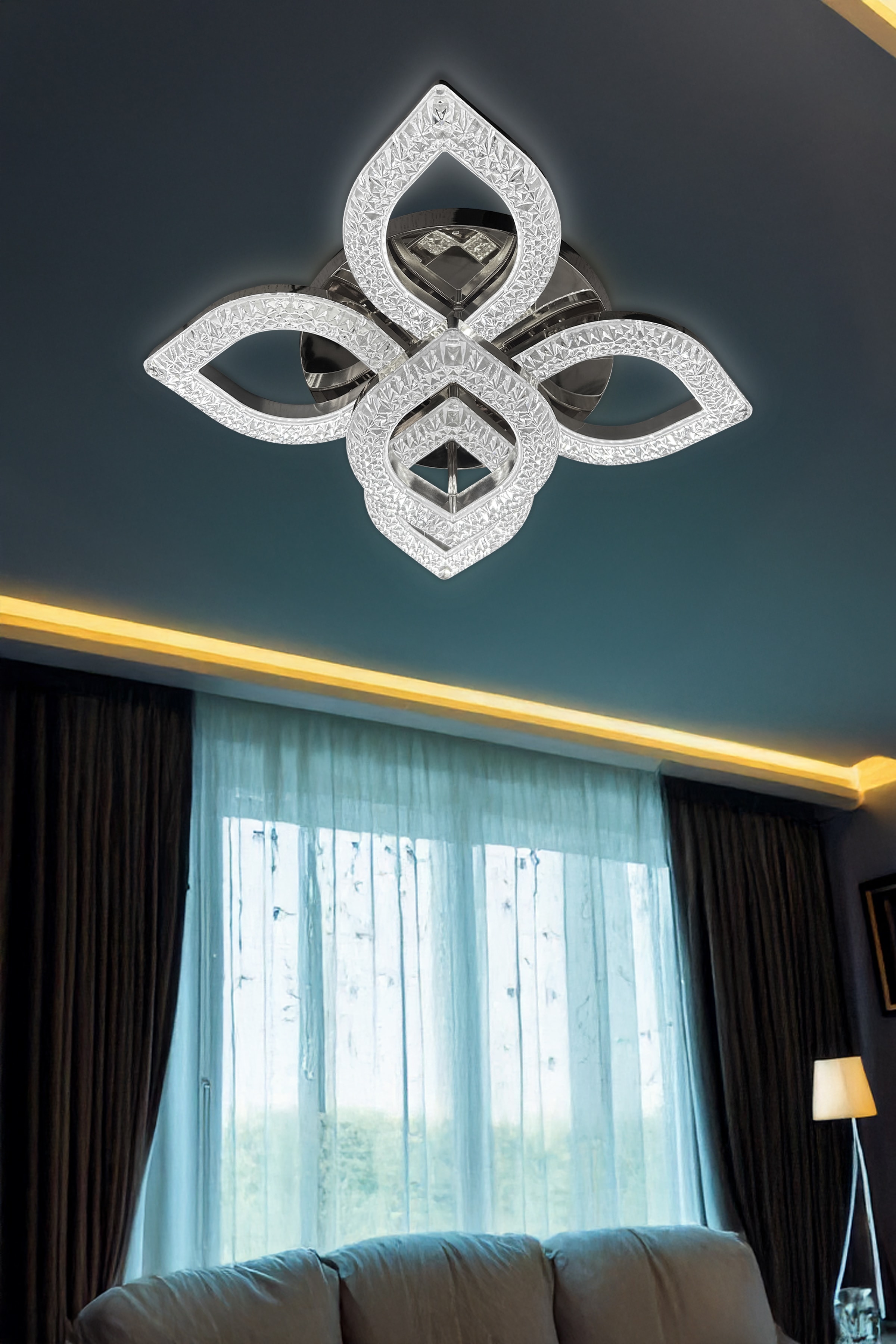 Yaprak Akrilik 5'Li Plafonyer 3 Renk Tavana Sıfır Led Avize