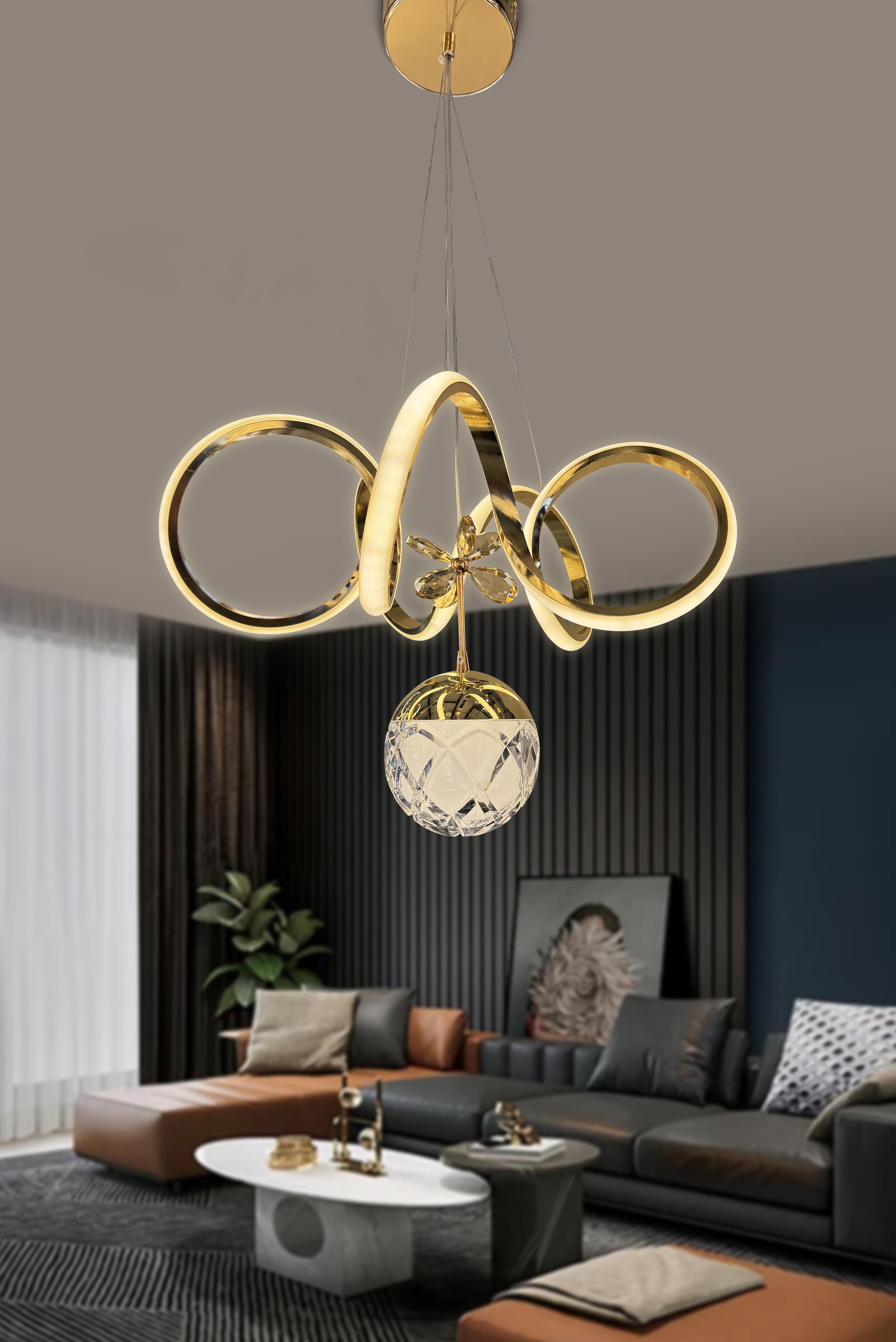 Kıvrım Tekli Cam Toplu Modern Oturma Led Avizesi