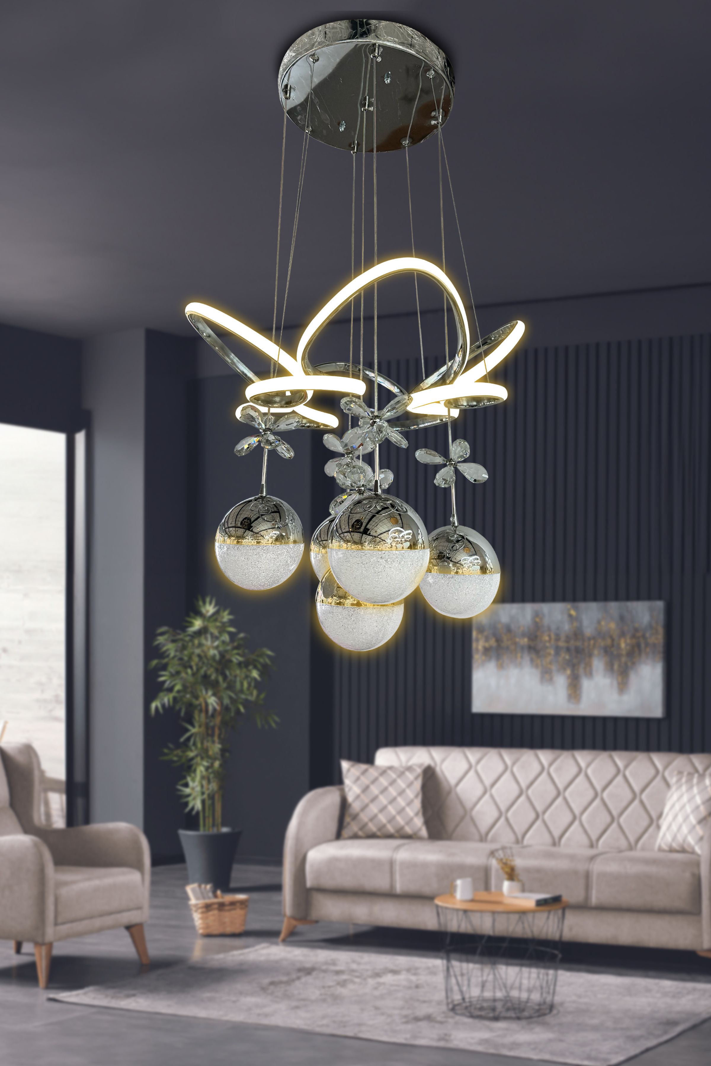 Kral Tacı Led Avize 5 Toplu Led Avize