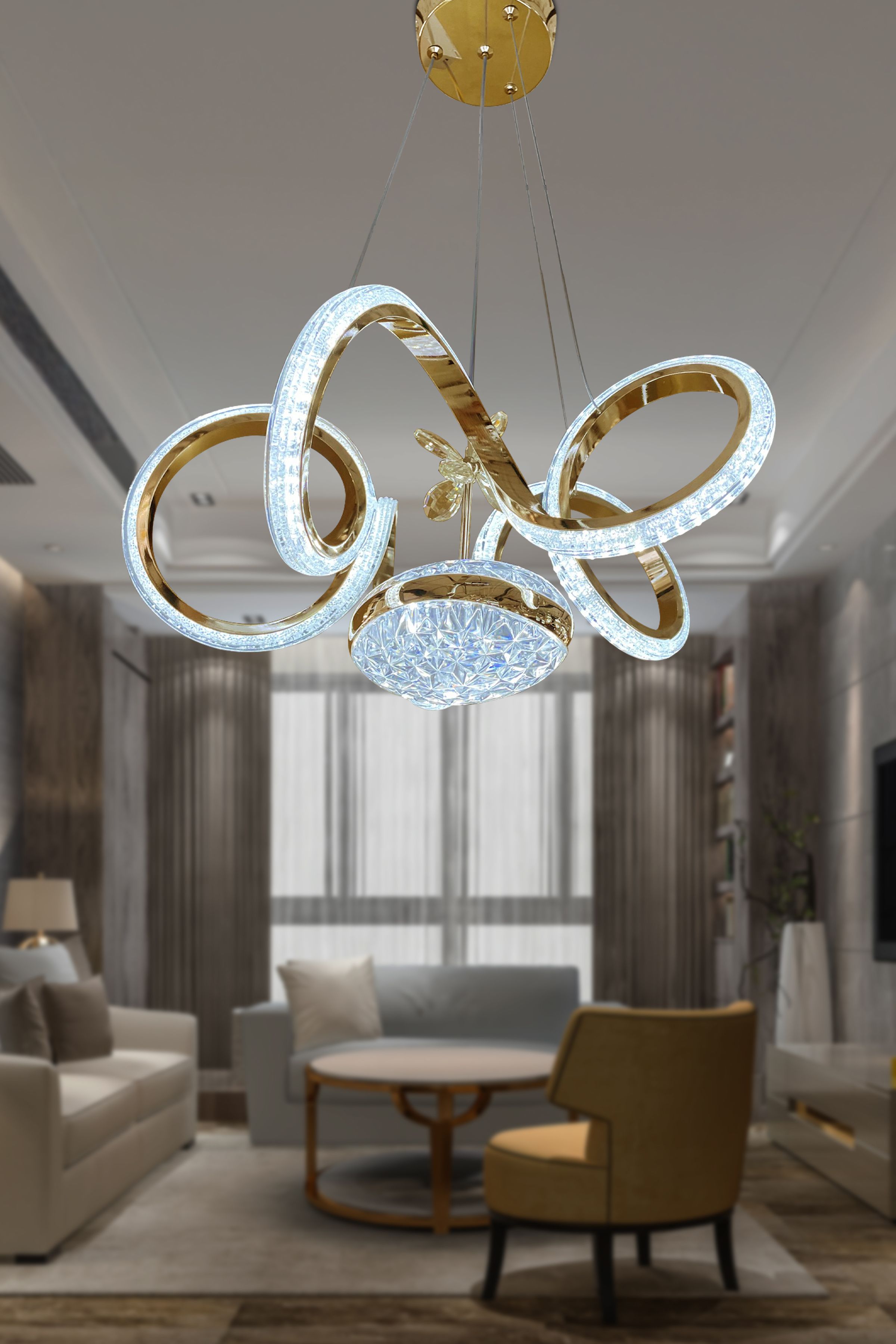 Kıvrım Eliza Tek Toplu Simli Slikonlu Modern Oturma Led Avizesi
