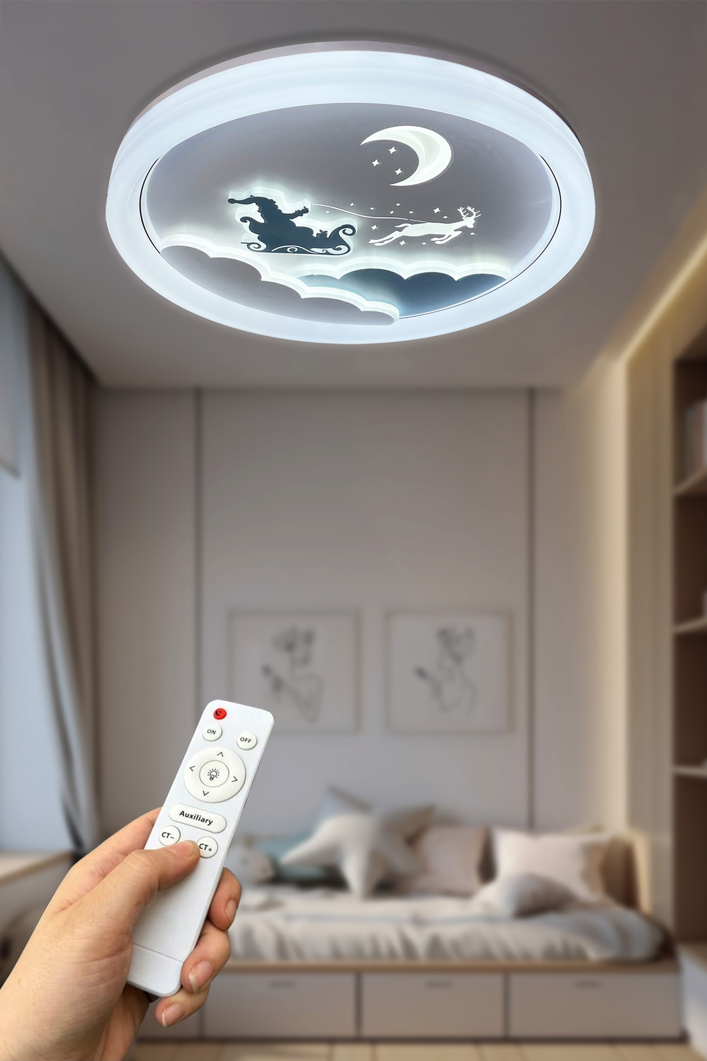 Sihirli Kızak Çocuk Odası Plafonyer Kumandalı Led Avize