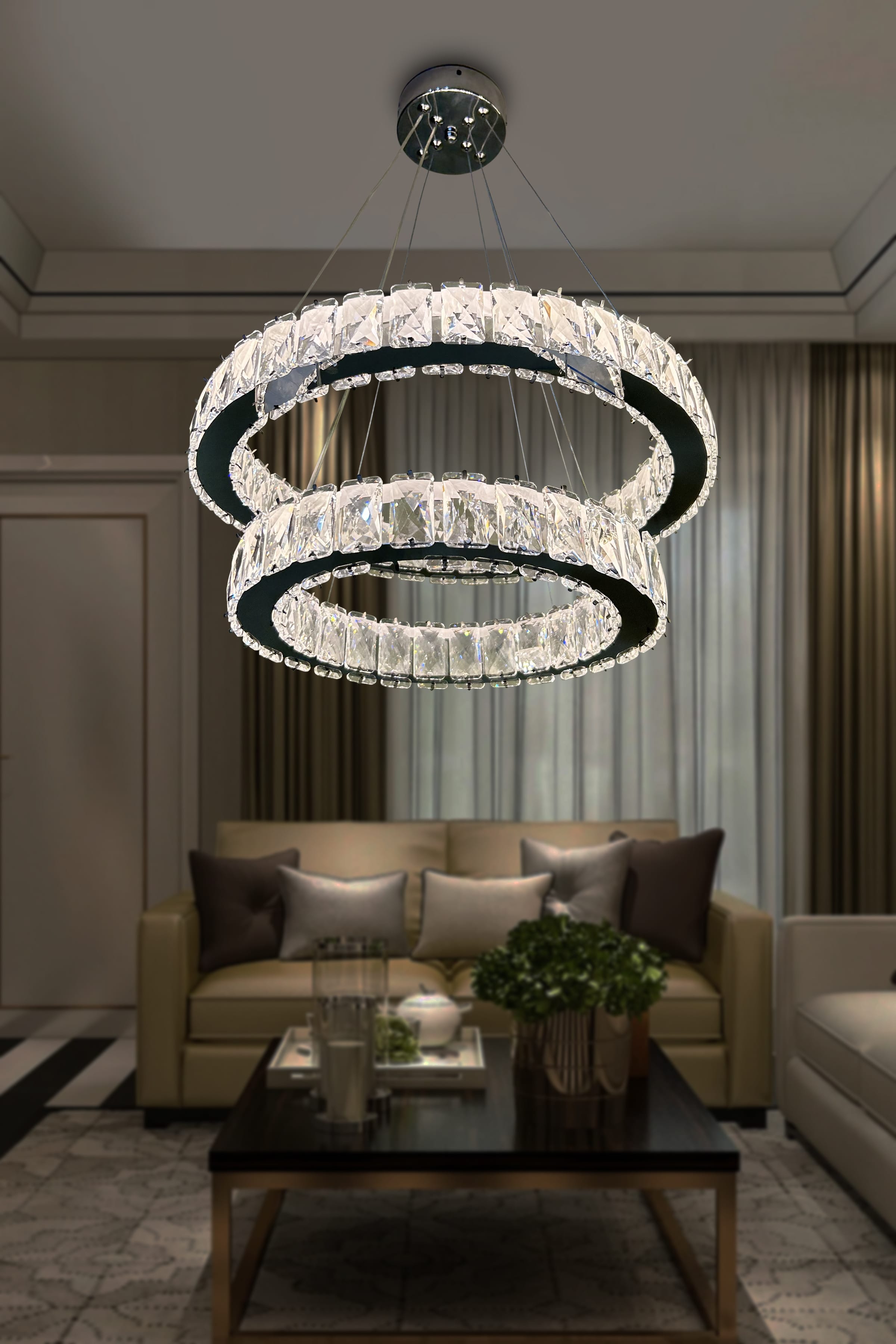  Bestof 2 Daire Taşlı Modern Sarkıt  Led Avize