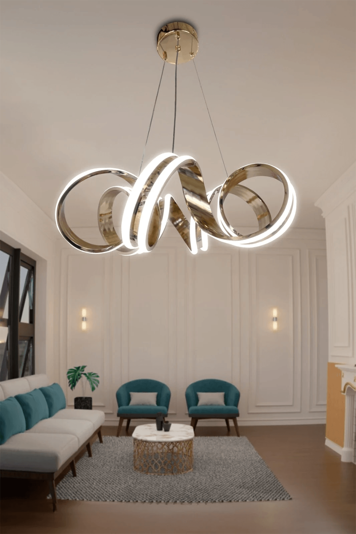 Çift Yönlü Kıvrım Salon & Oturma Odası Avizesi - Beyaz Işık
