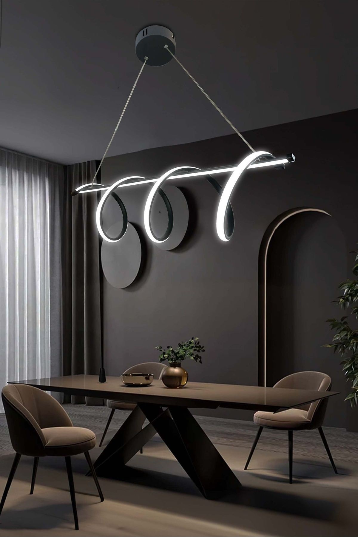 Masaüstü kıvrım , 3 Renk Led Aydınlatmalı, Modern Mutfak Avizesi,ofis Led Avizesi