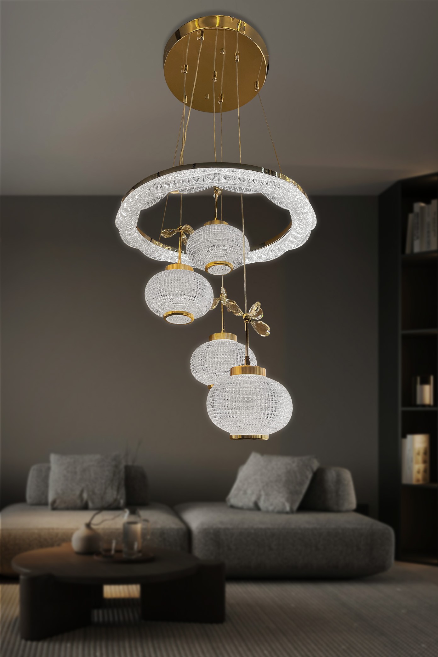 Kristal Küre 4 lü Modern Sarkıt Led Avize