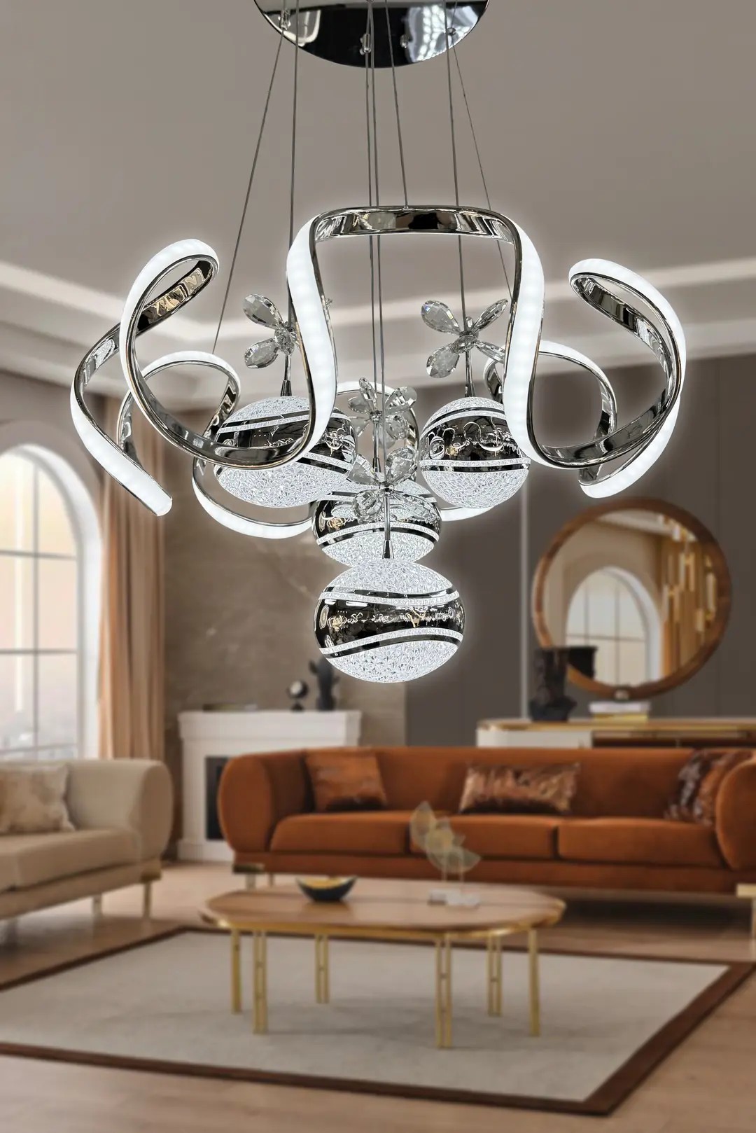 Eliza 4 Top Modern Salon - Oturma Odası (ışık gücü yüksek) Led Avize - Krom