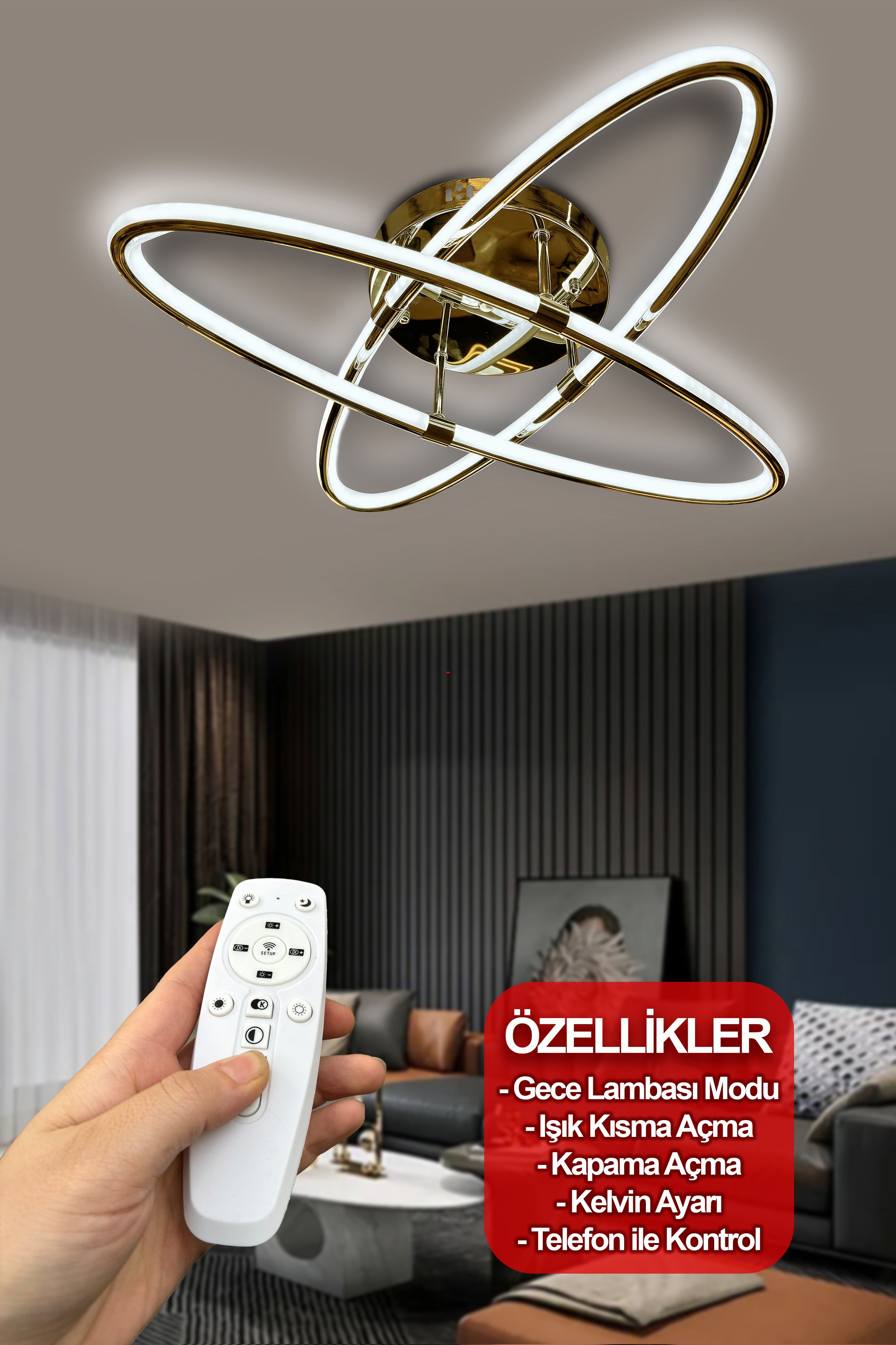 Kumandalı Gold Çift Yönlü İthal Modern Yüksek Işık Gücü Modern Uzun Ömürlü Sarkıt Led Avize 