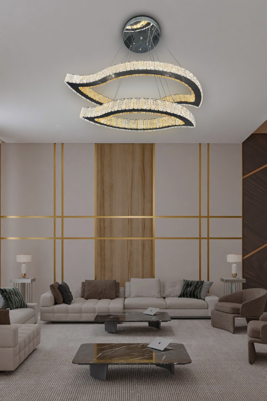 Yaprak Model Taşlı Modern Sarkıt Salon Led Avize