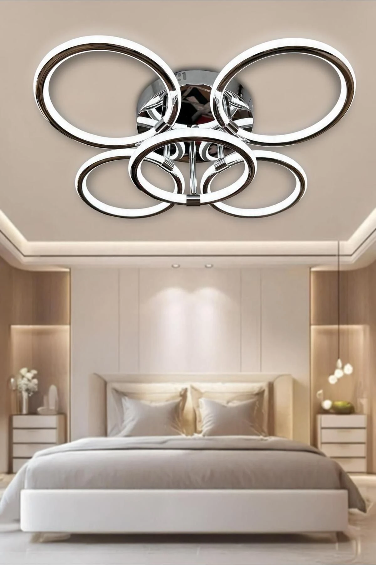 Kumandalı Krom Çift Yönlü İthal Modern Yüksek Işık Gücü Modern Uzun Ömürlü Sarkıt Led Avize