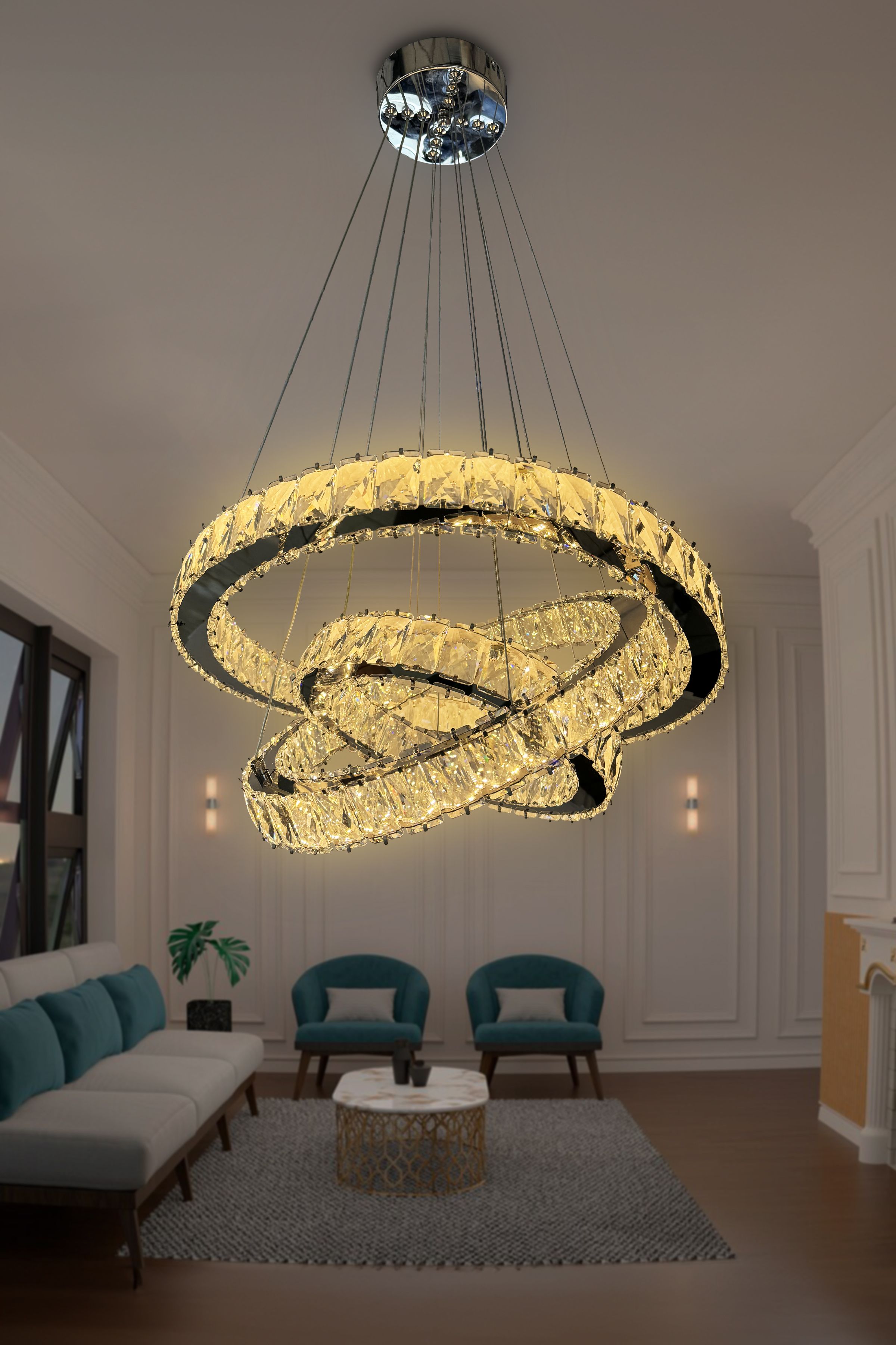 Bestof 3 Katlı Daire Taşlı Ledli Modern Avize