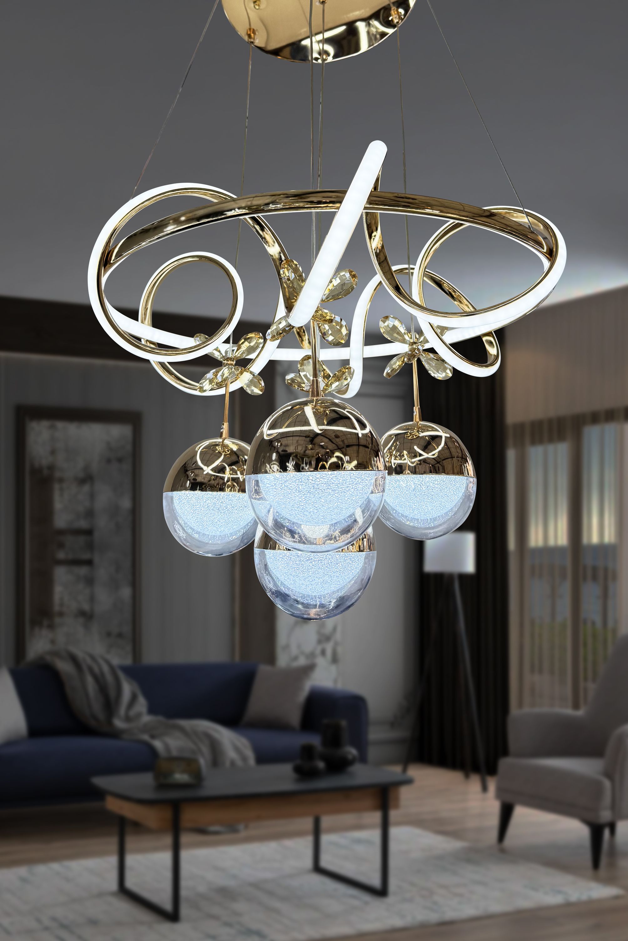 Kuzey İthal Küre 4 Toplu Led Avize