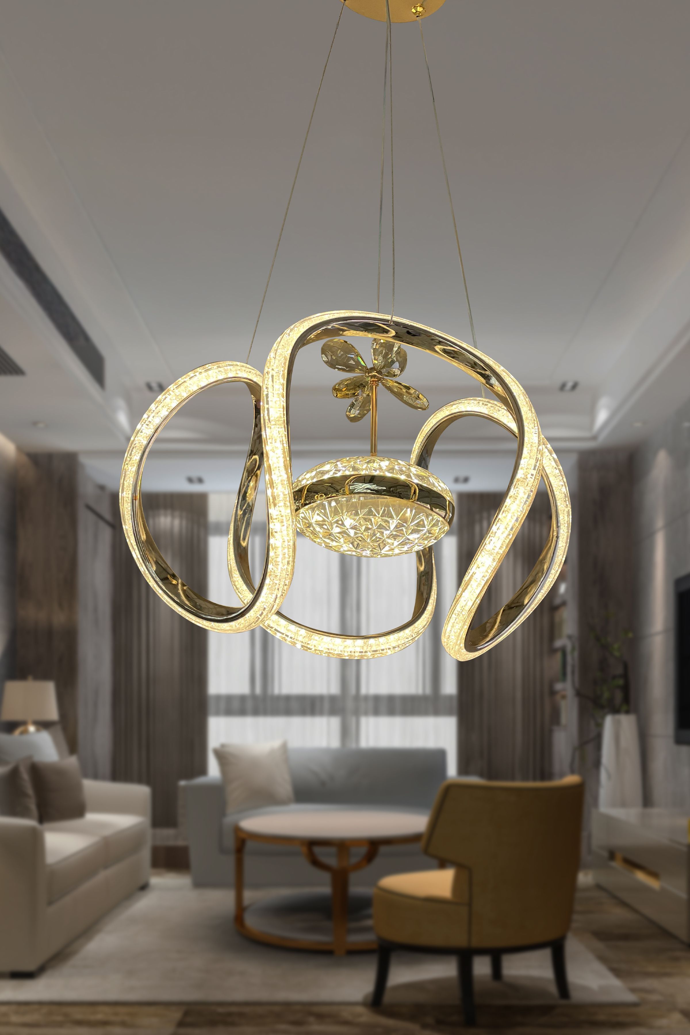 Dünya Eliza Simli Slikonlu Tek Toplu Modern Oturma Led Avizesi