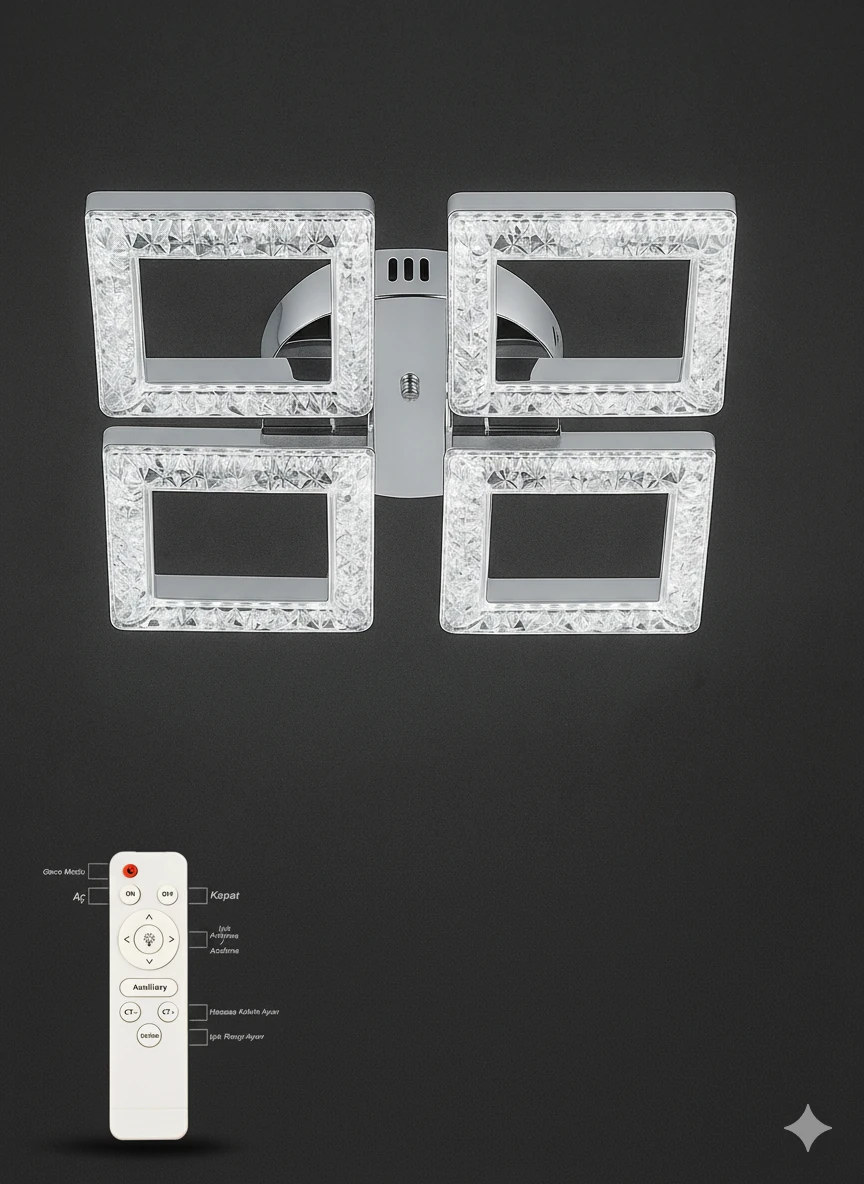 Kare Akrilik 4'Lü Plafonyer 3 Renk Tavana Sıfır Led Avize