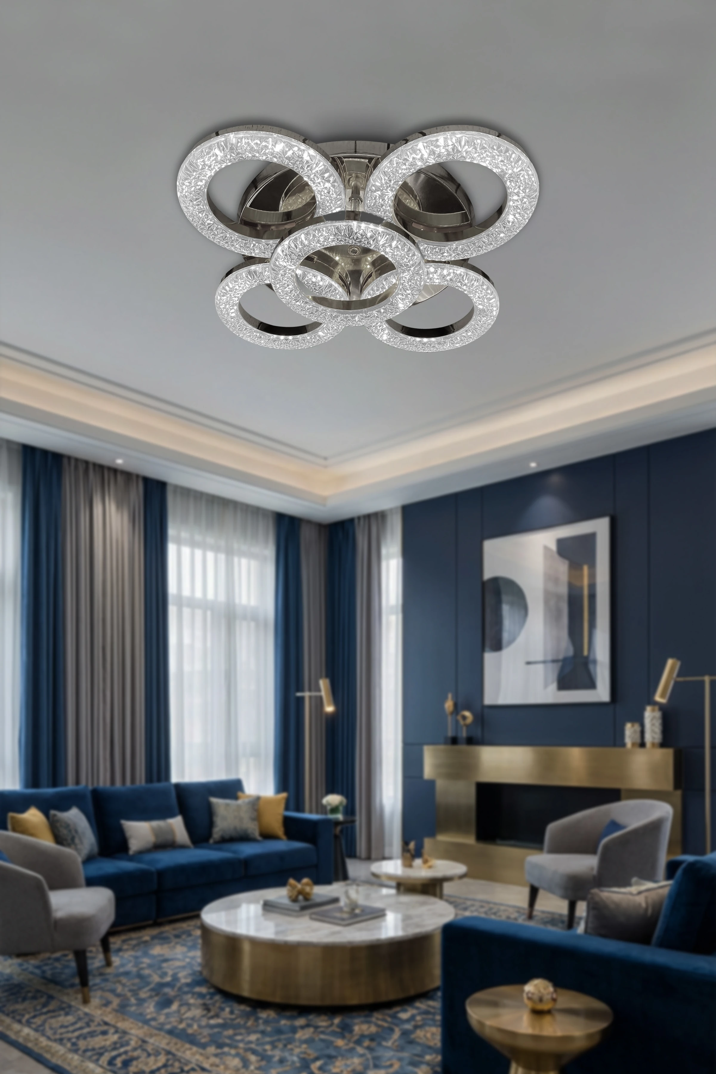 Daire Akrilik 5'Li Plafonyer 3 Renk Tavana Sıfır Led Avize - Gold