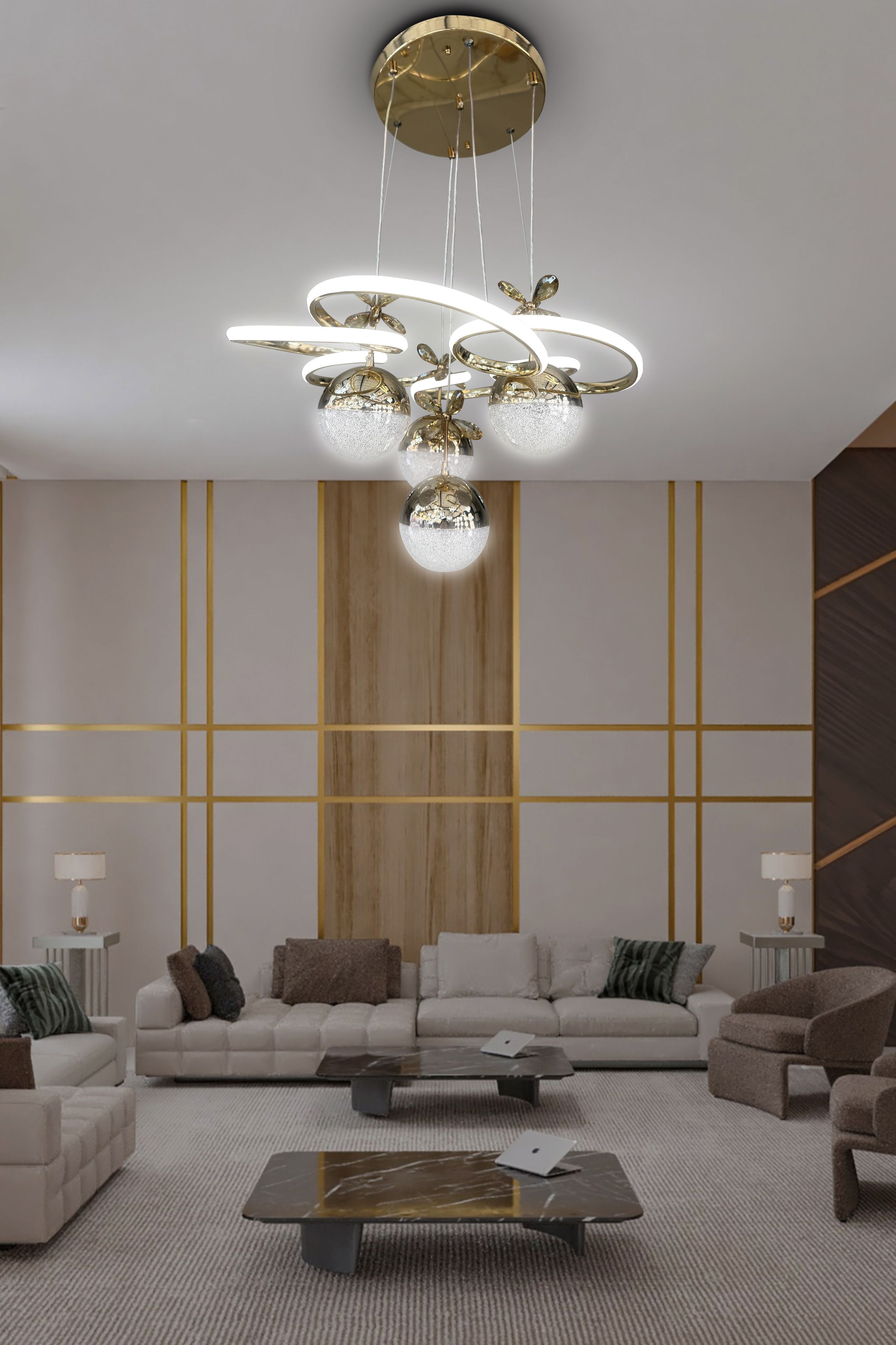 Modern Sarkıt Florya 4 Toplu Led Avize Salon & Oturma Odası Avizesi