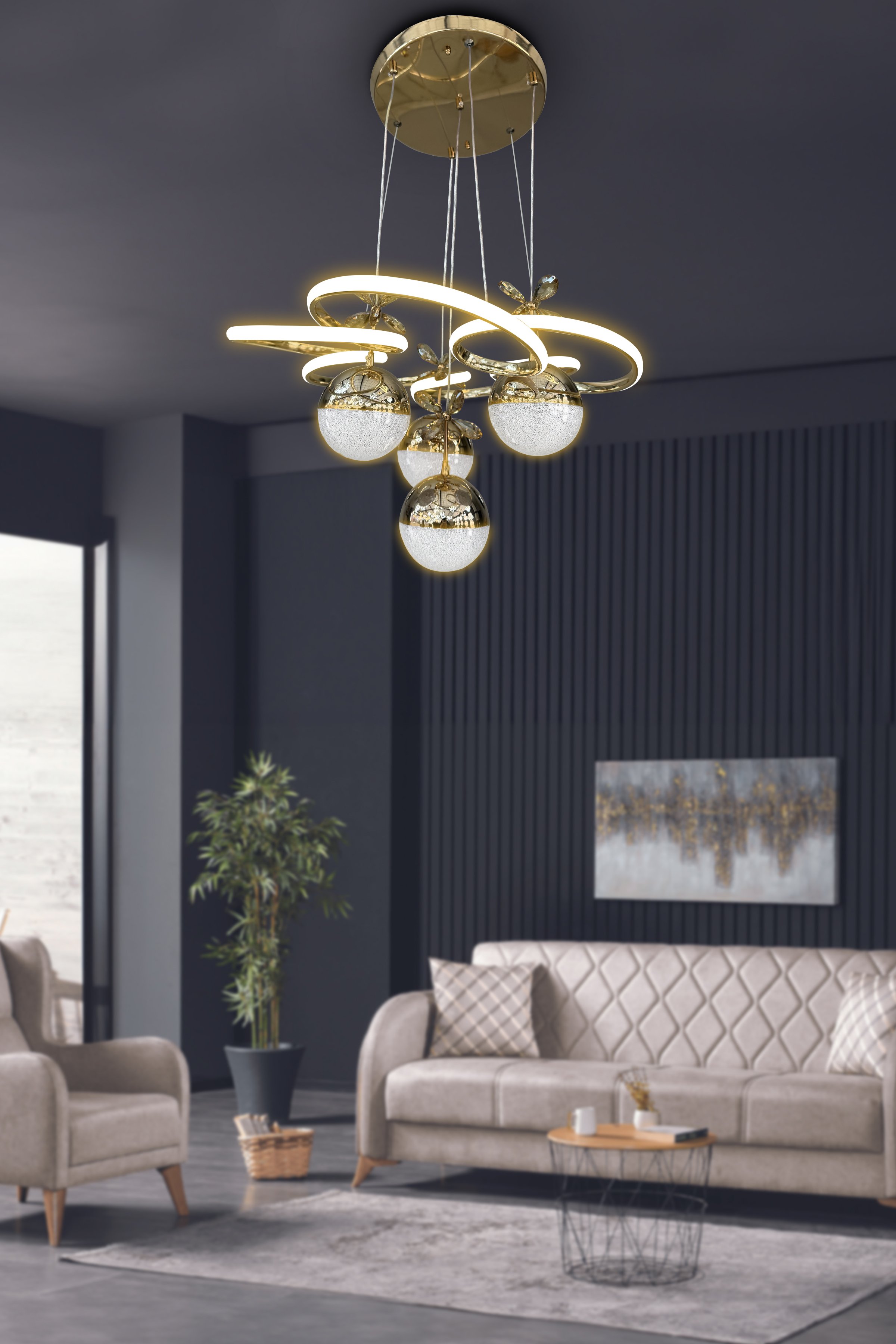 Modern Sarkıt Florya 4 Toplu Led Avize Salon & Oturma Odası Avizesi