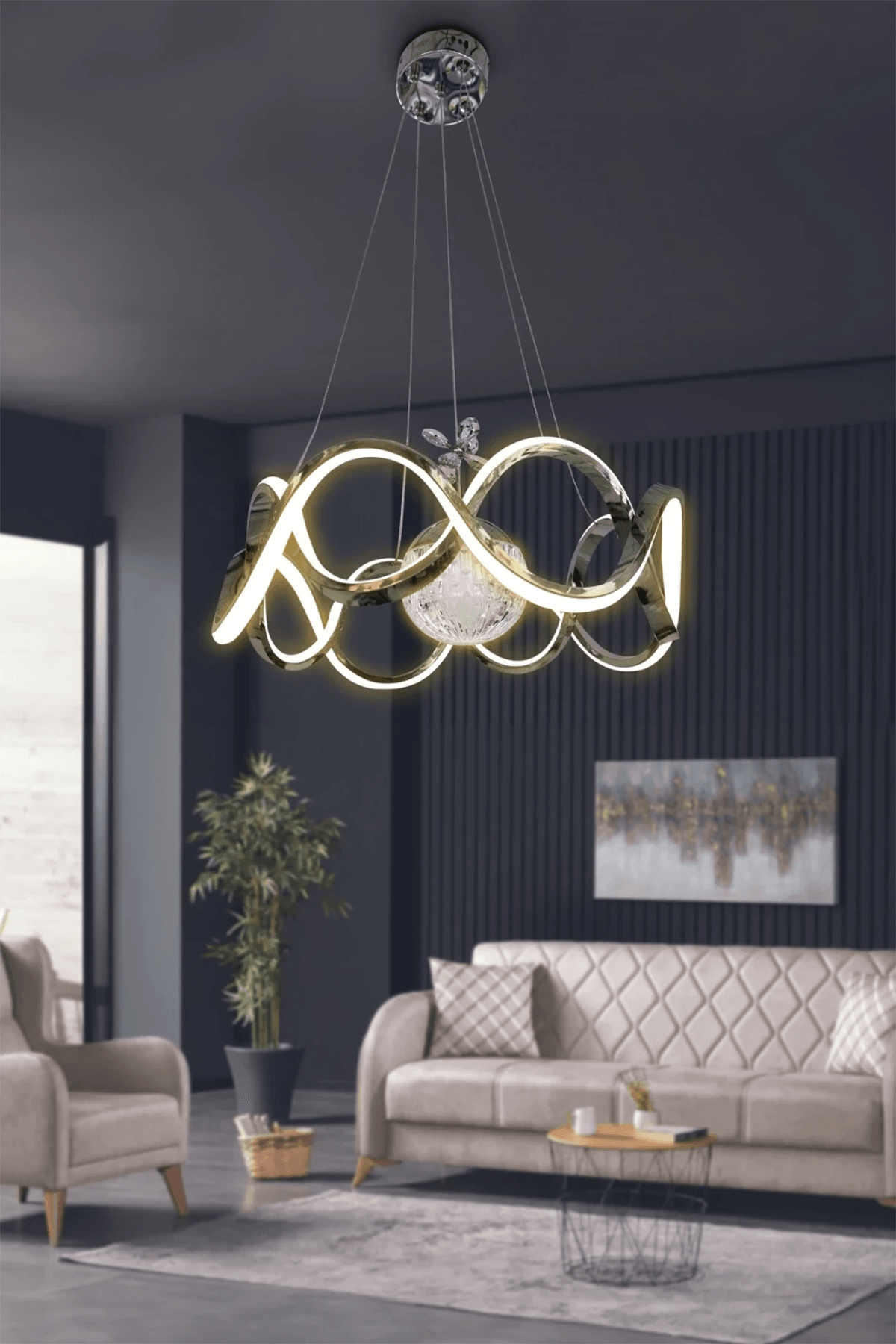 Drift Modeli Modern Sarkıt Led Avize - 3 Renk Kumandalı - krom