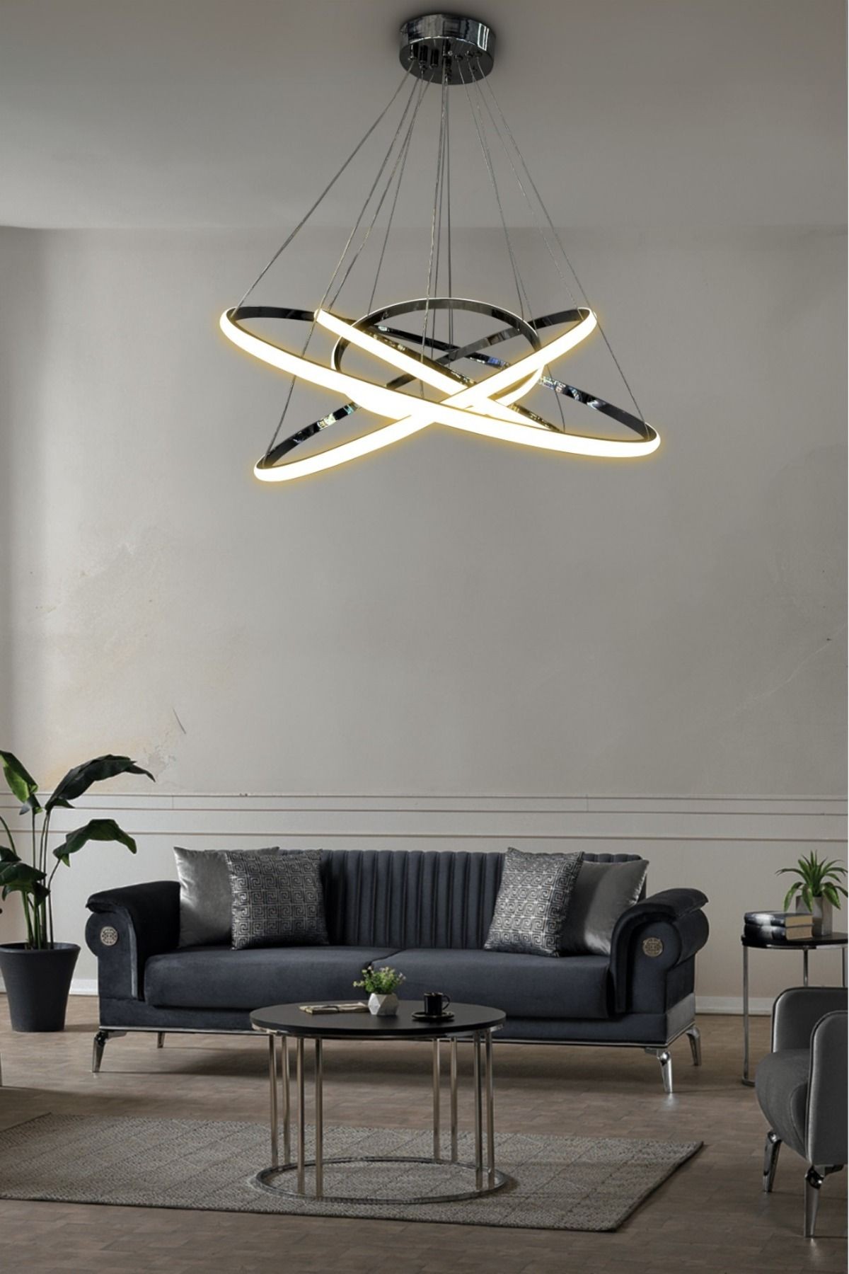 30/40/50/60/Gold Parlak Kasa Beyaz Işık Ledli Avize - siyah pianoblack