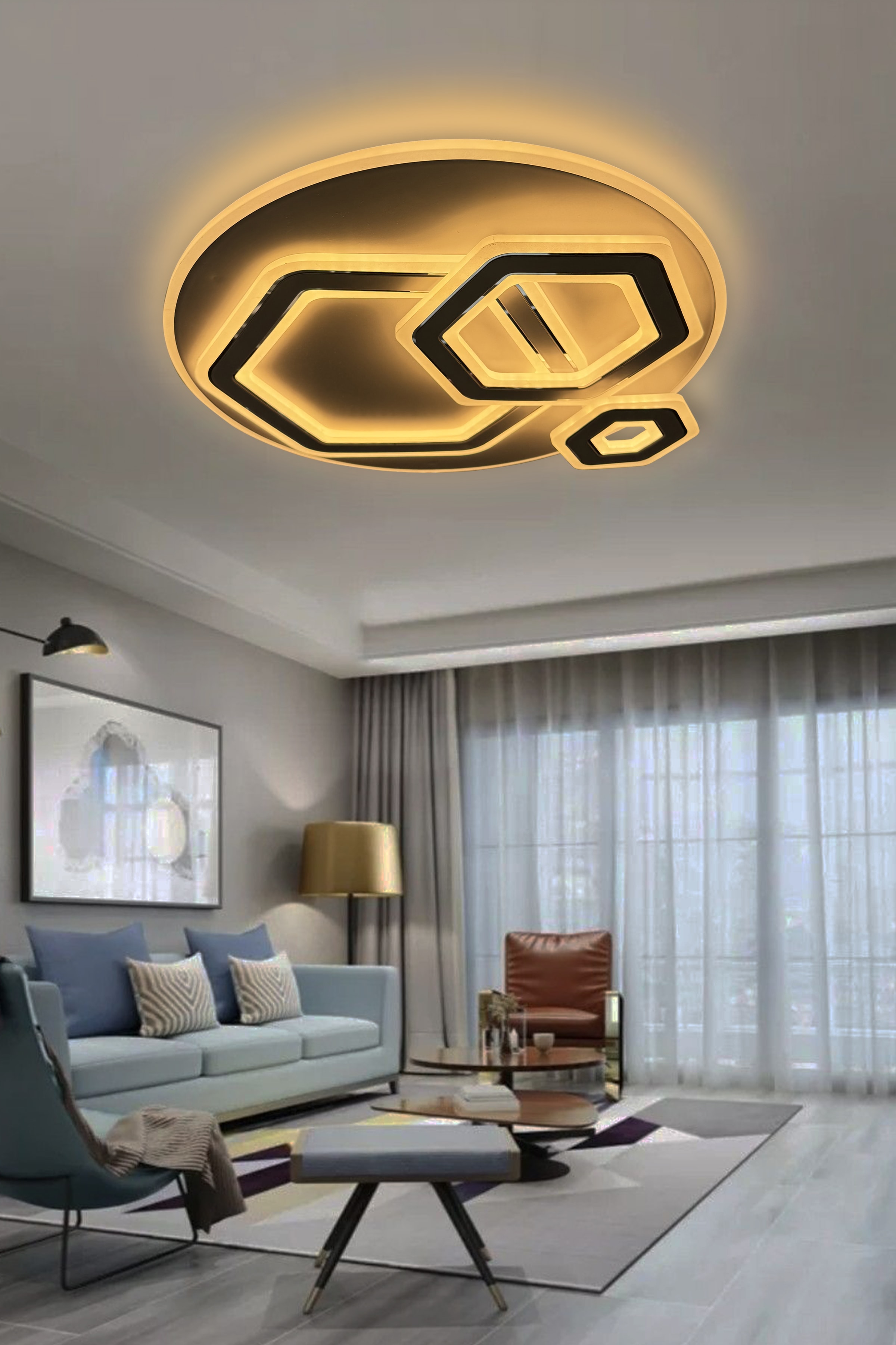 Amber Plafonyer Tasarım Pleksi Kasa Ledli Avize