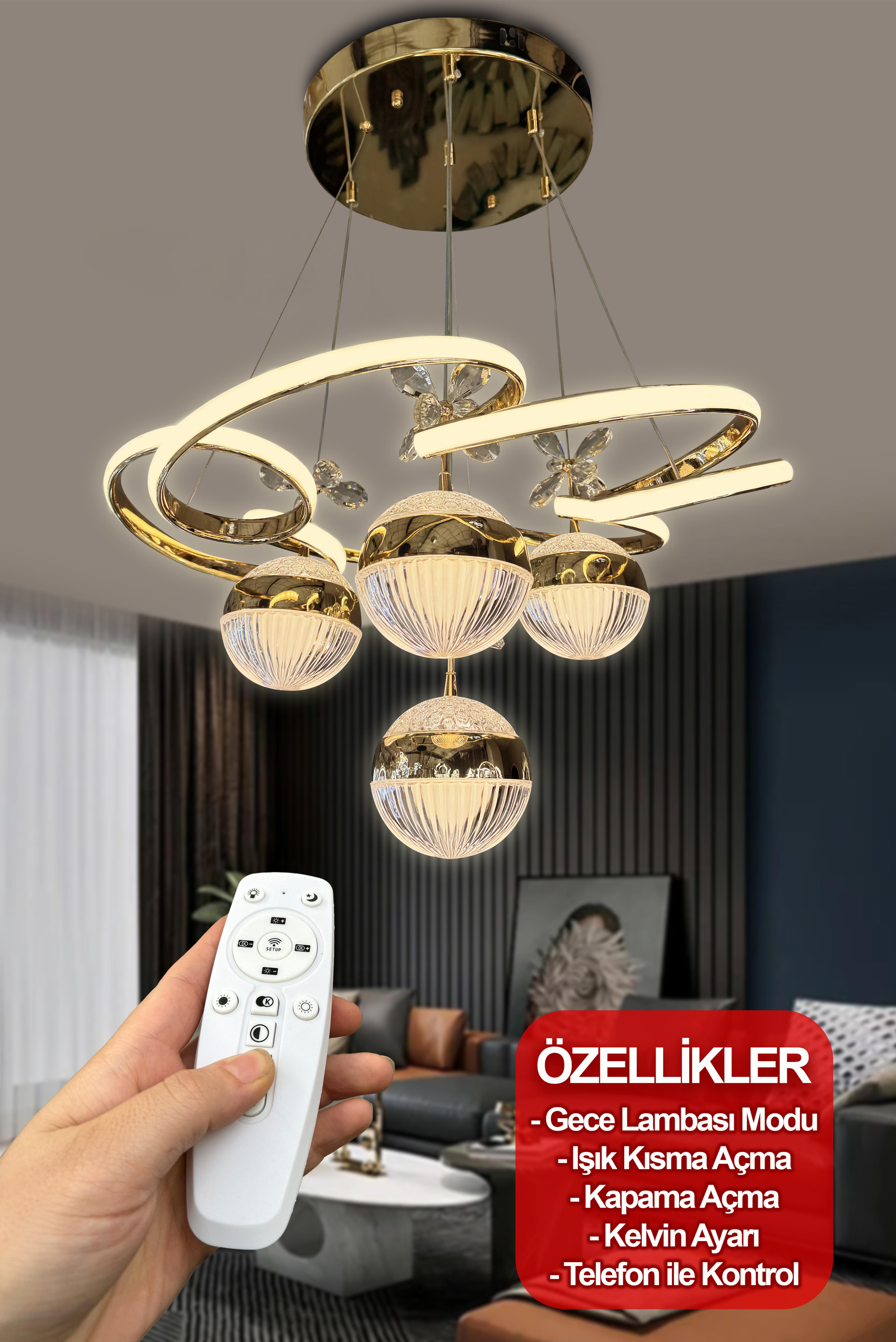 Florya İthal 3 Renk Akıllı Kumandalı(telefonda kullanım ) Modern Sarkıt Özel Led Avize  