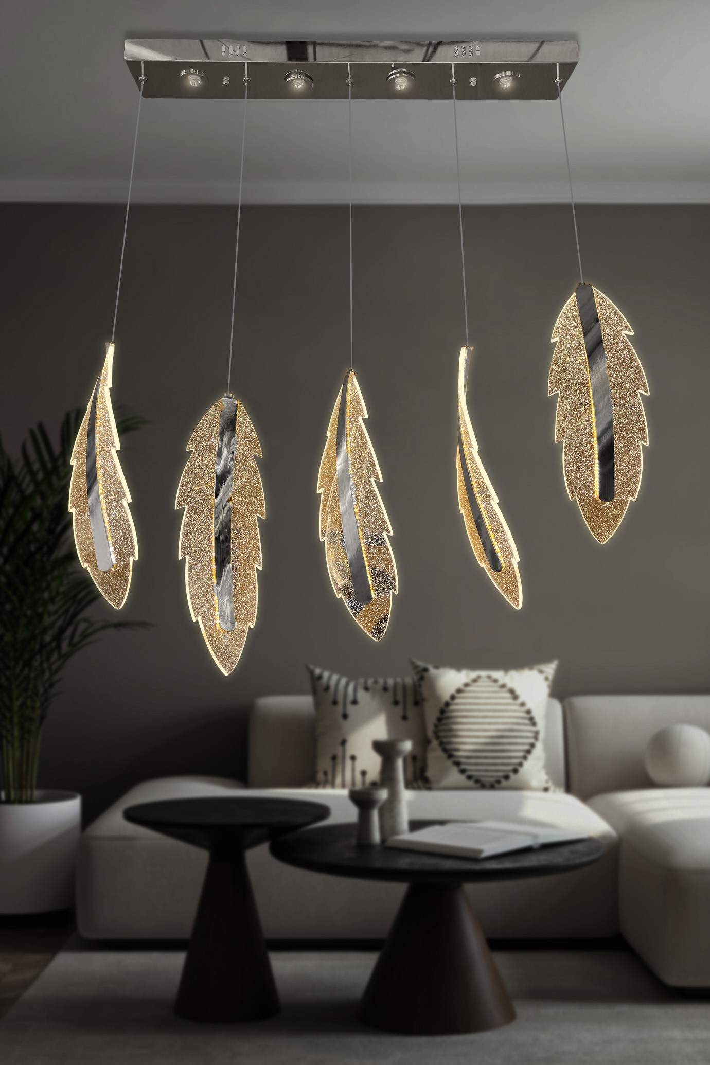 Lunex 5 Li Sıralı Sarkıt Led Avize