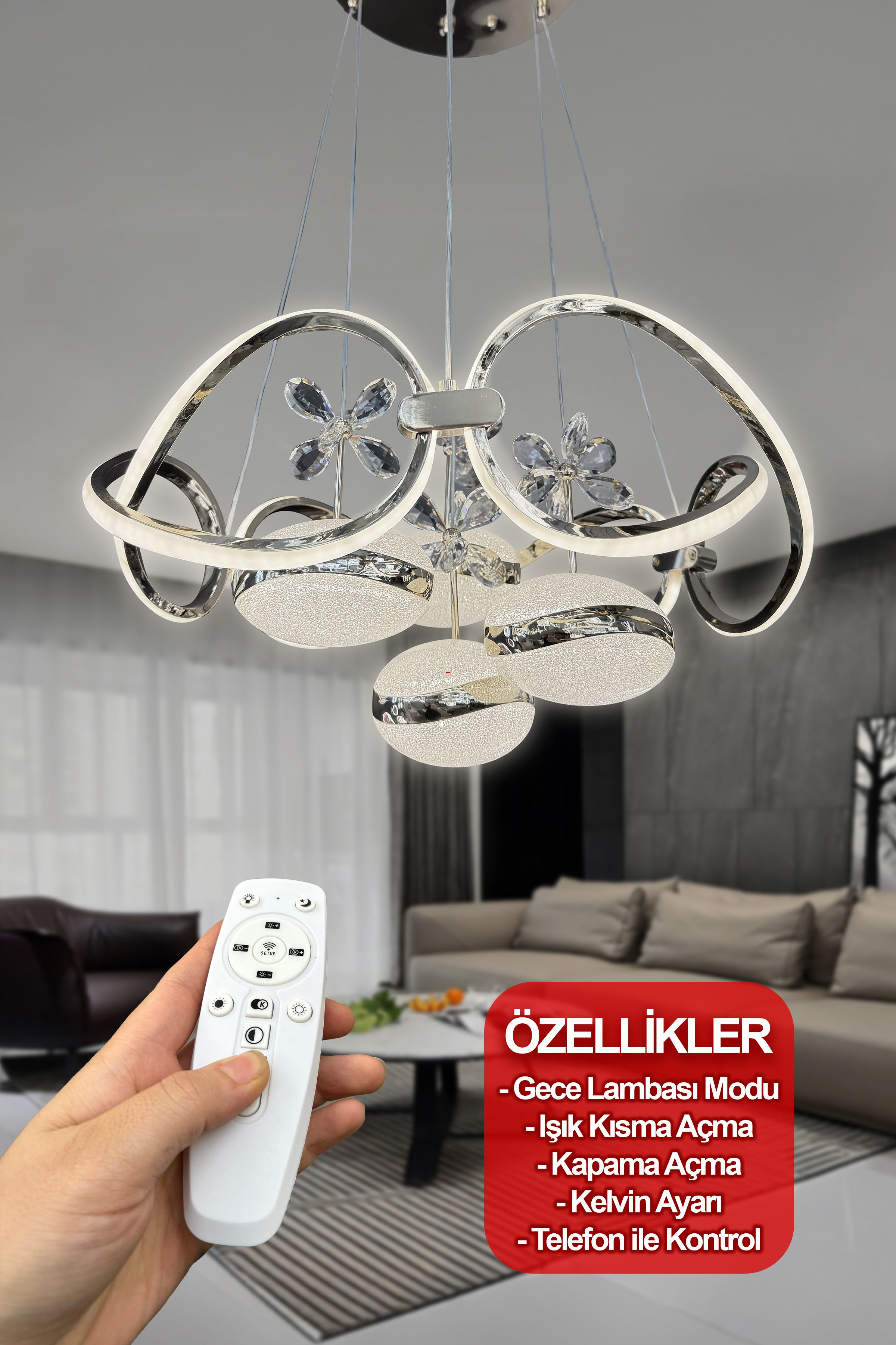 Lucia 4 Top Modern Sarkıt (yüksek ışık gücü) Salon - Oturma Odası Led Avize  Ledli Avize