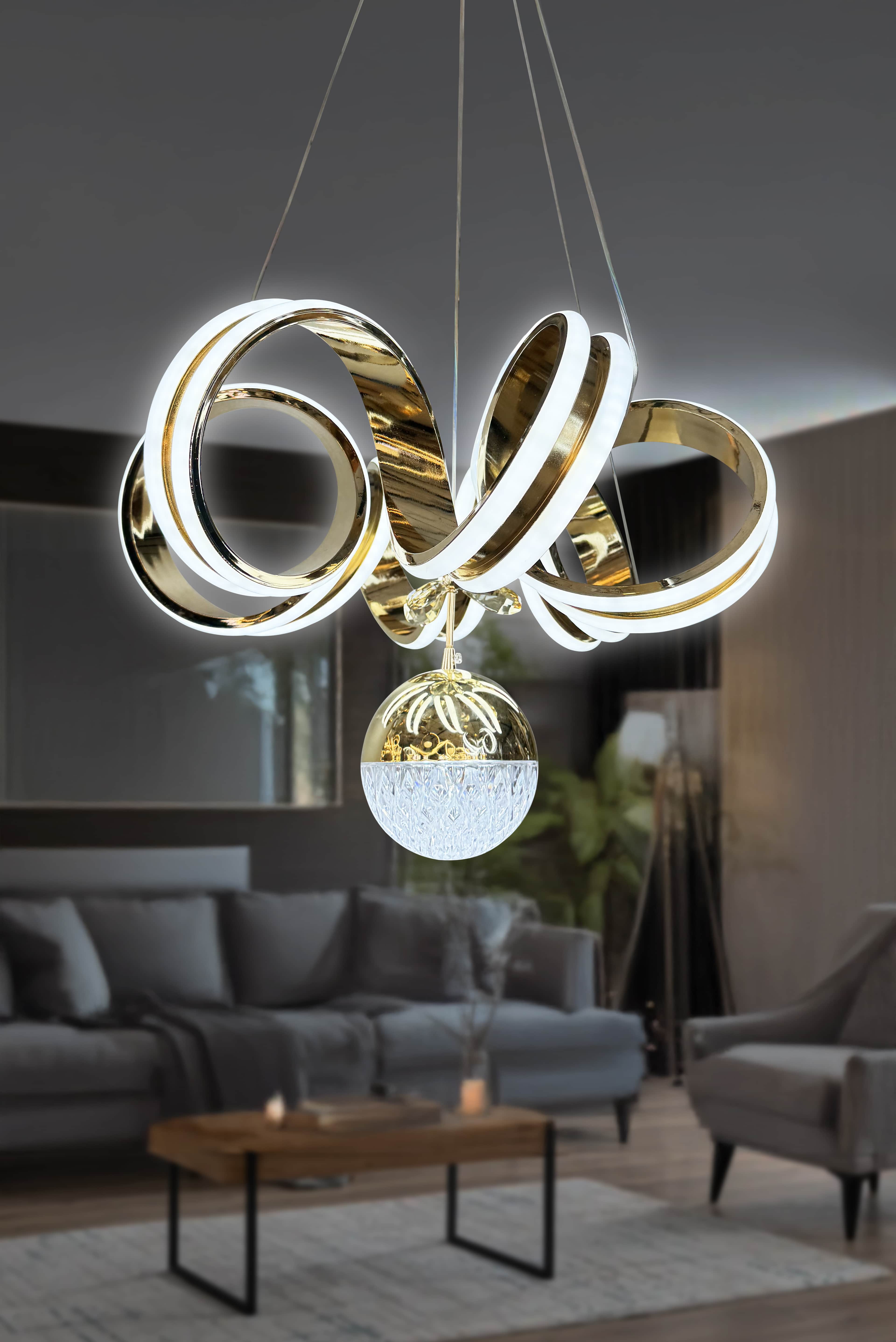 Kıvrım Çift Yönlü Tek Top Modern Sarkıt Salon - Oturma Odası Led Avize