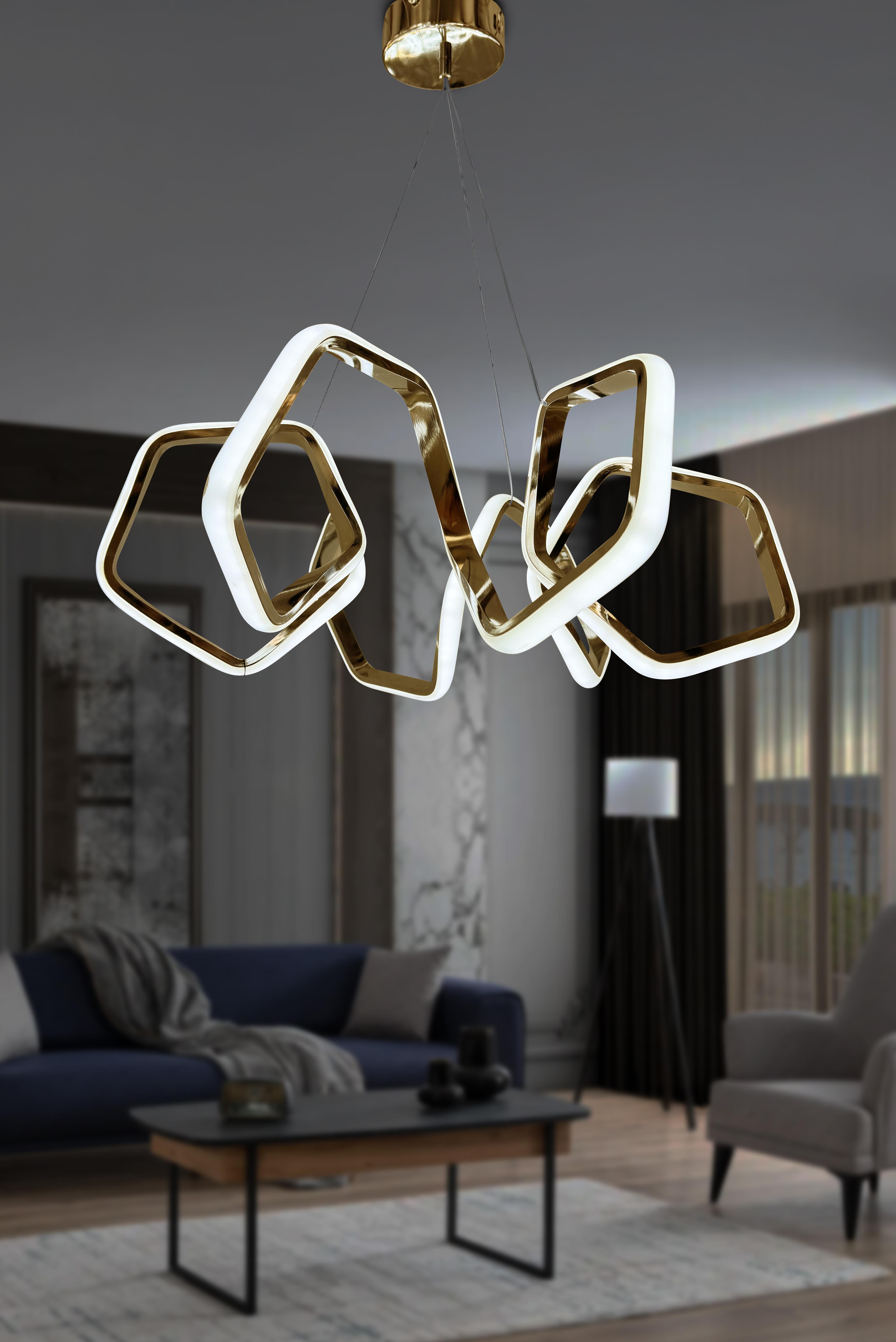 Kıvrım Köşeli Yeni Sezon Modern Sarkıt Aydınlatma Led Avize - Gold