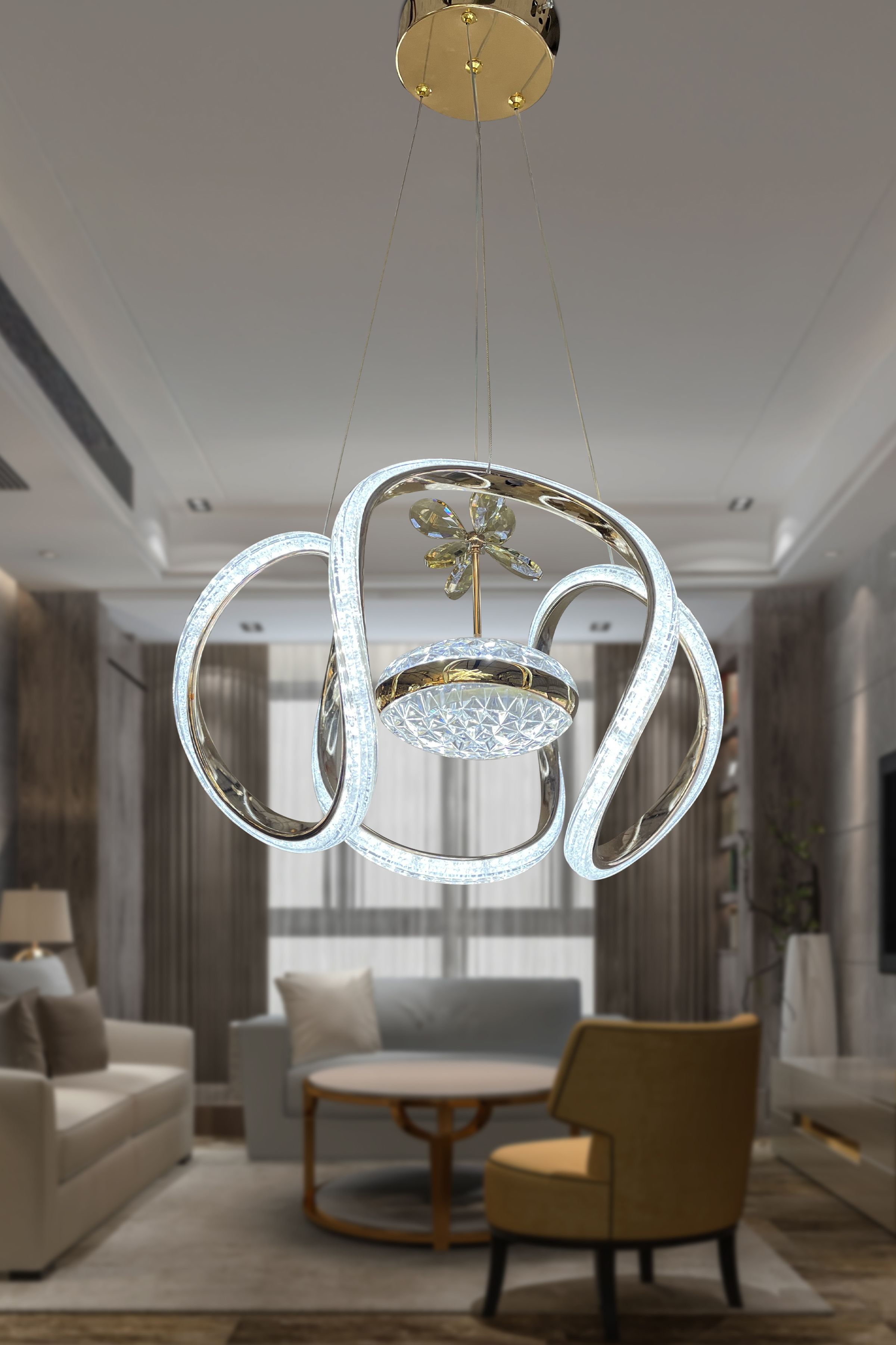 Dünya Eliza Simli Slikonlu Tek Toplu Modern Oturma Led Avizesi