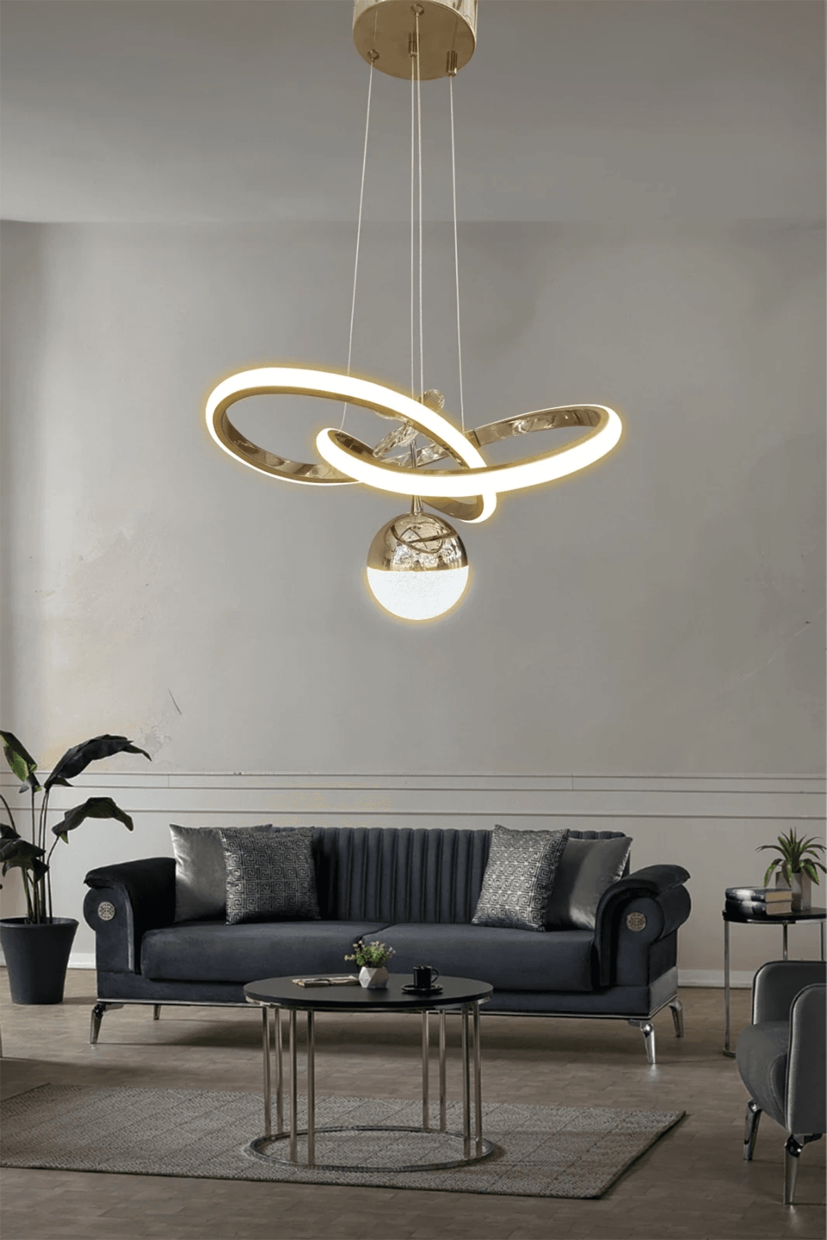 Kardelen Toplu Modern Sarkıt Led Avize - 3 Renk Kumandasız - gold