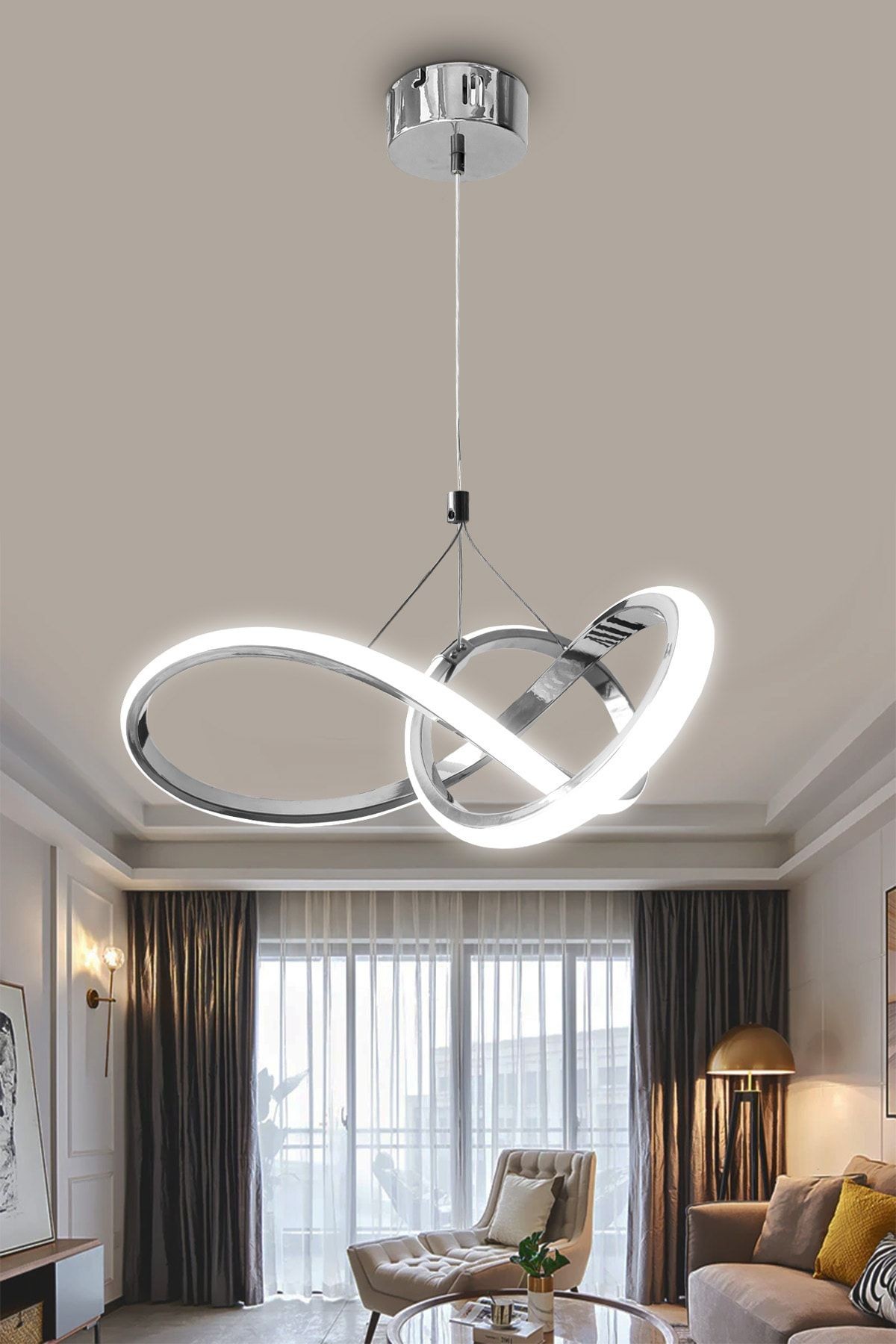 Düz 3 Renk Kardelen Model Beyaz- Sarı- Gün Işığı Modern Sarkıt Led Avize - krombeyazışık